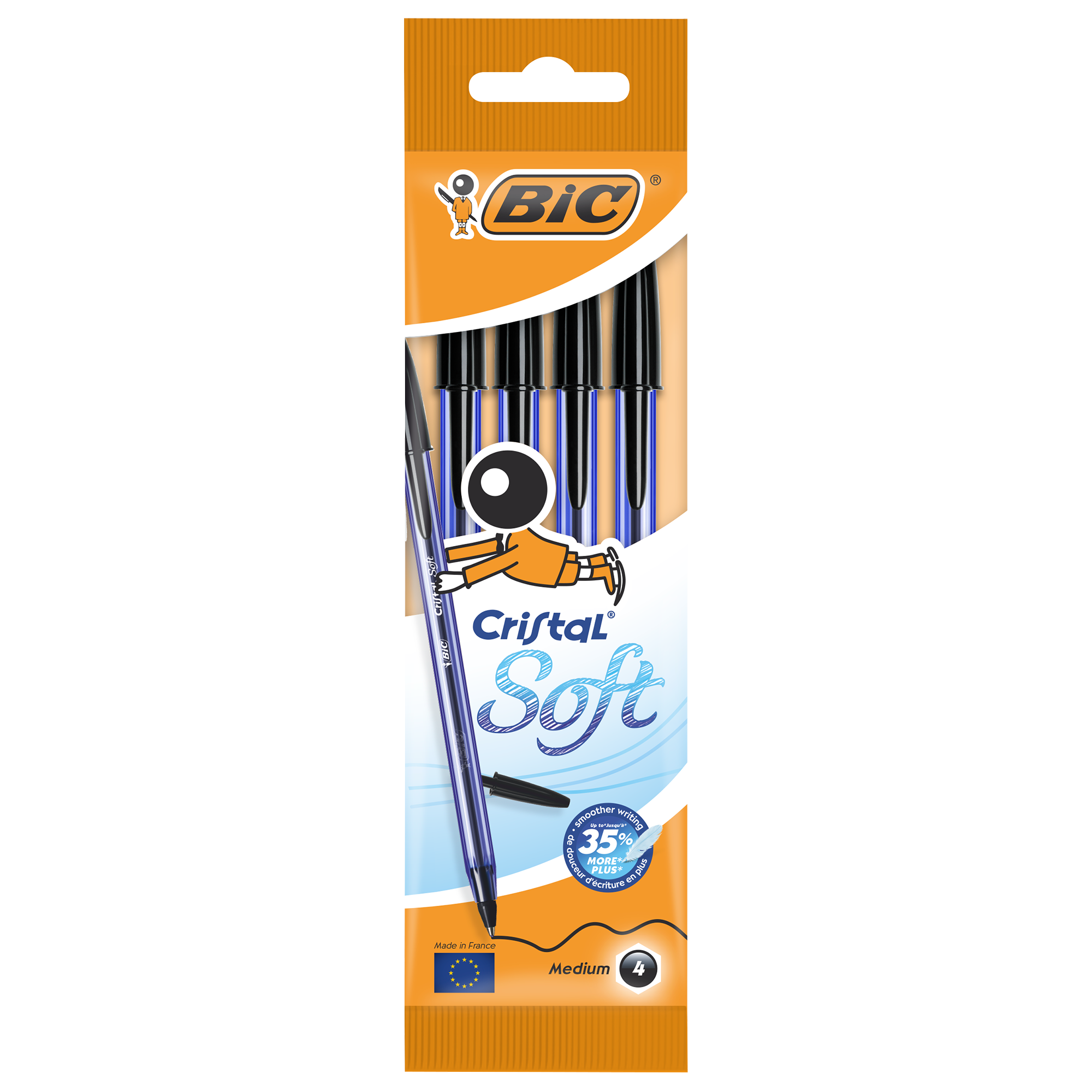 4 stylos bille Crystal Soft noirs