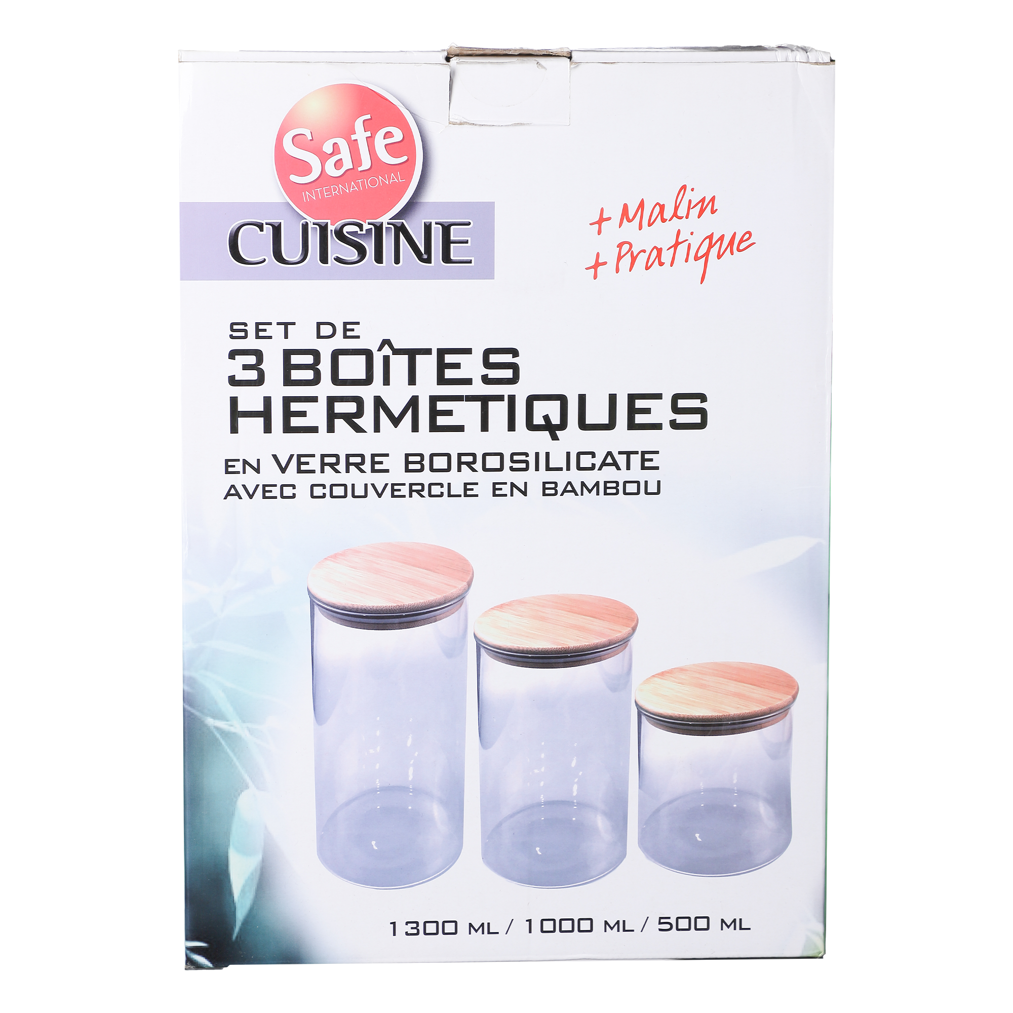 3 bocaux en verre + couvercle en bambou