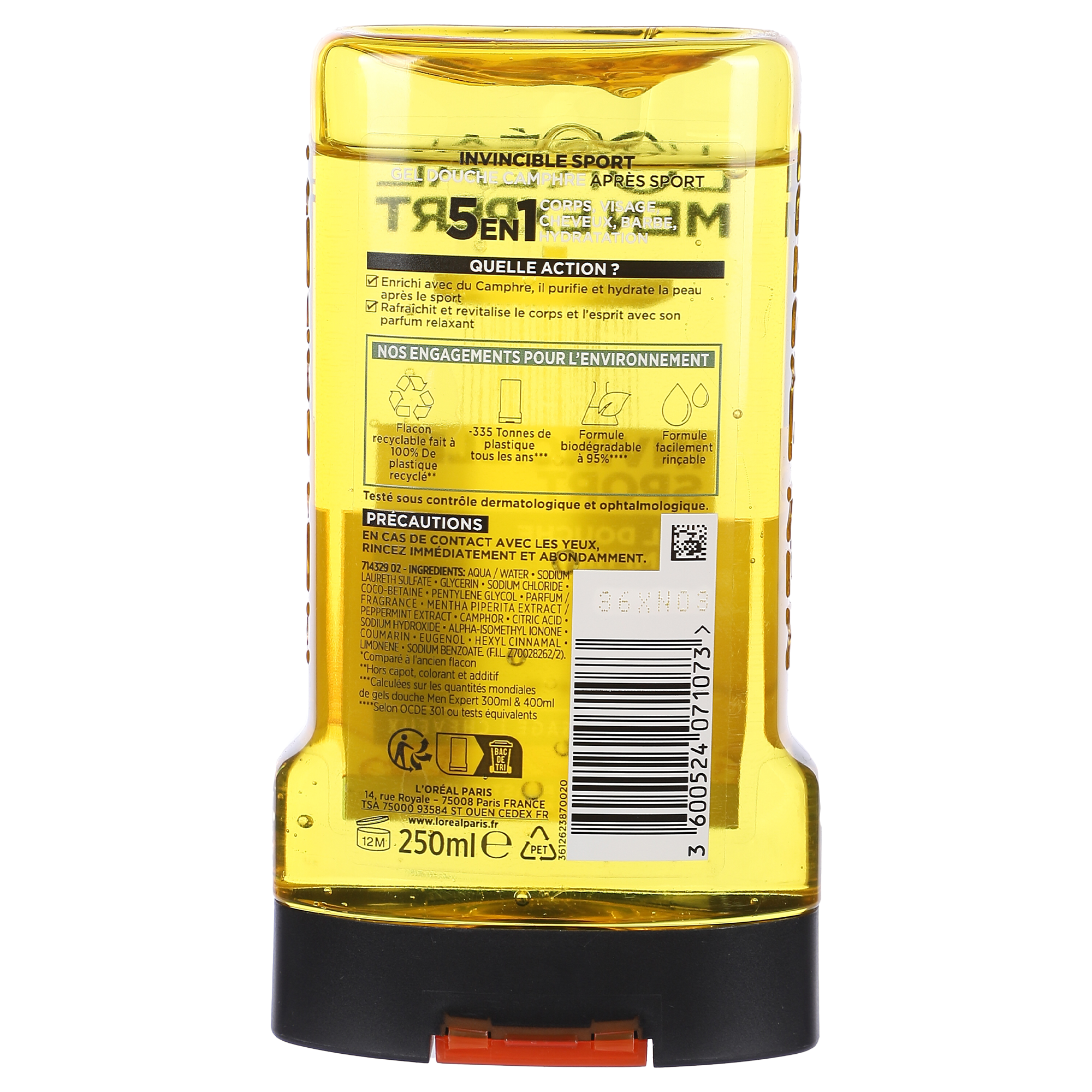 Gel douche invincible sport 5 en 1 avec camphre