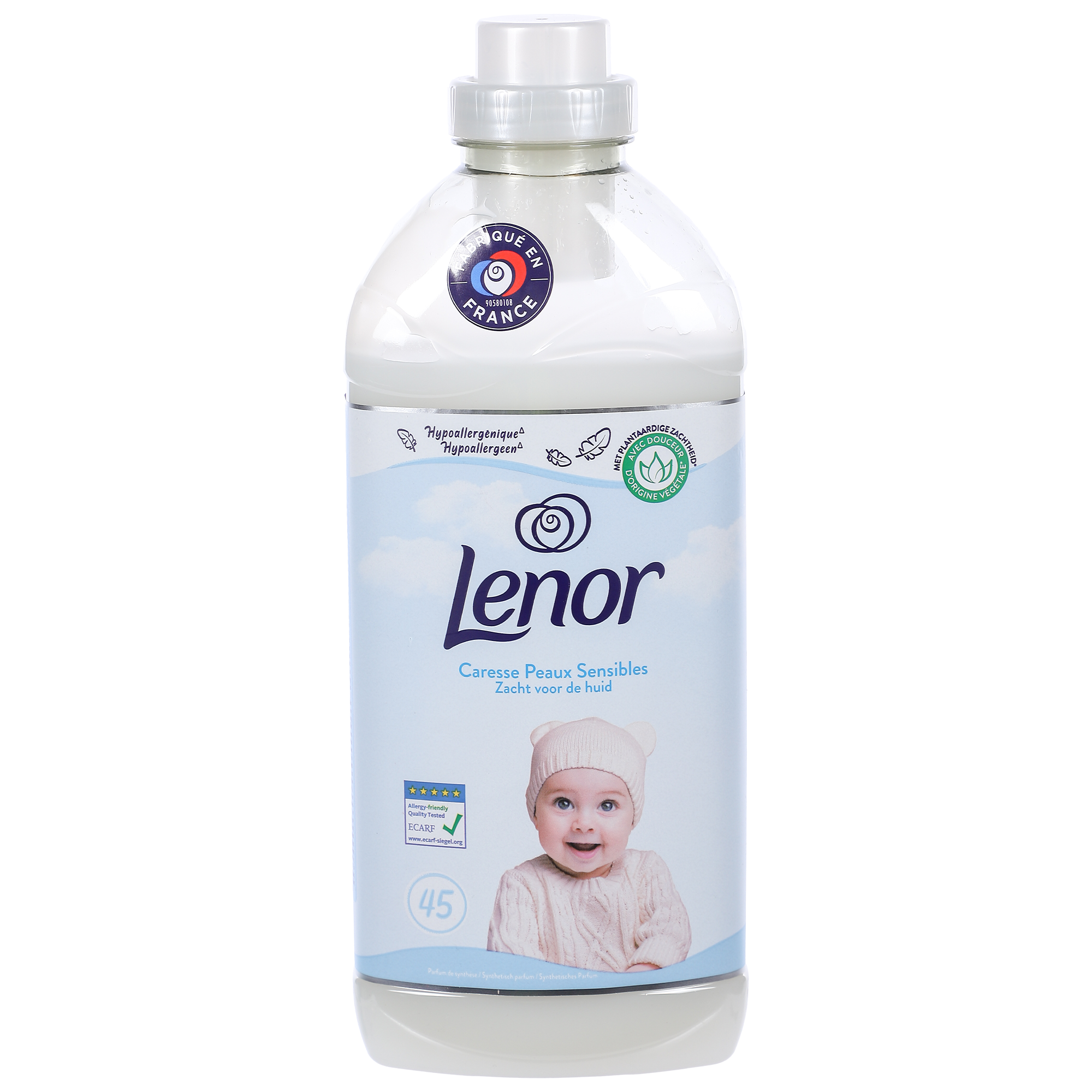 45 doses d'adoucissant caresse peaux sensibles