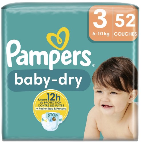 52 couches baby dry taille 3 6/10kg