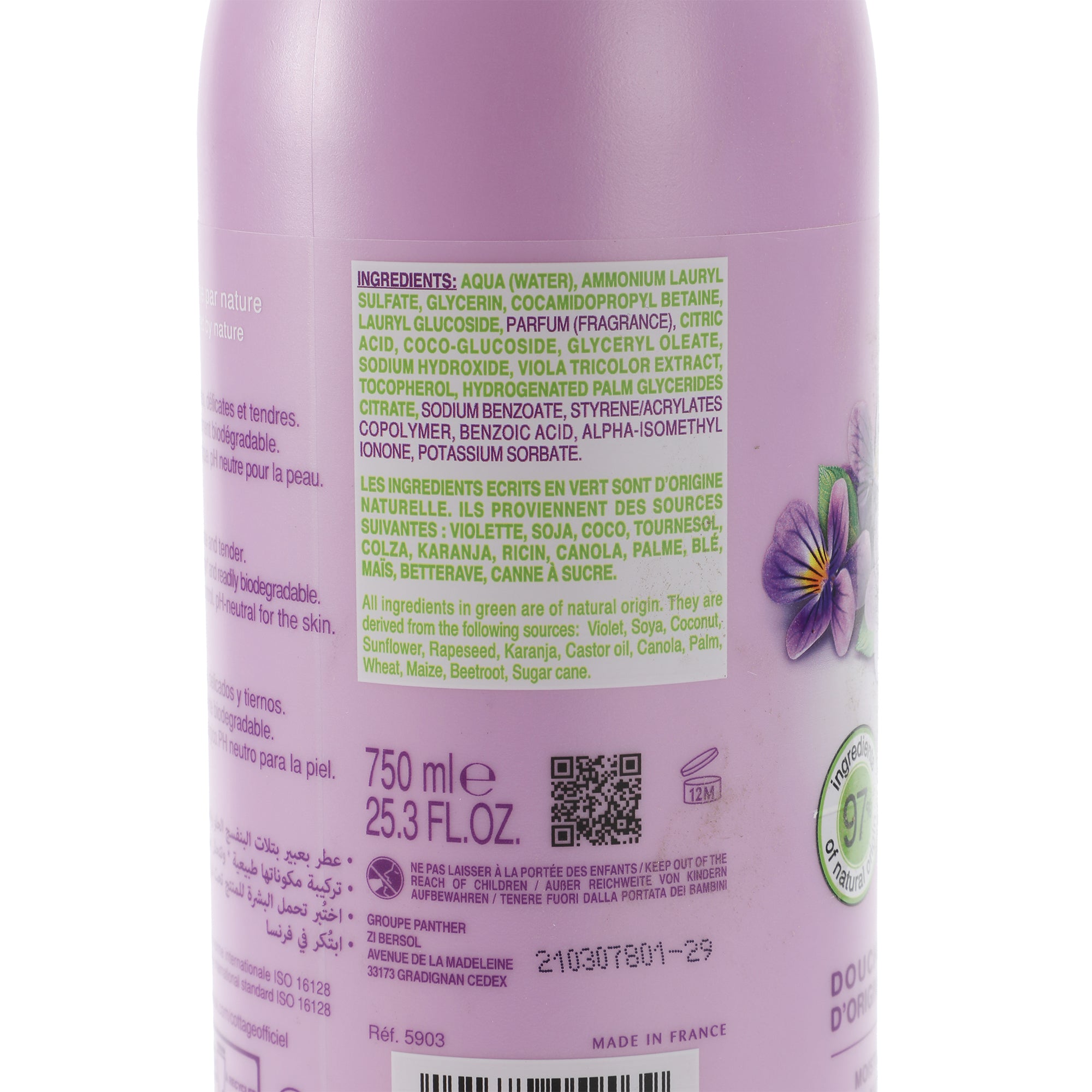 Lait hydratant douche et bain violette