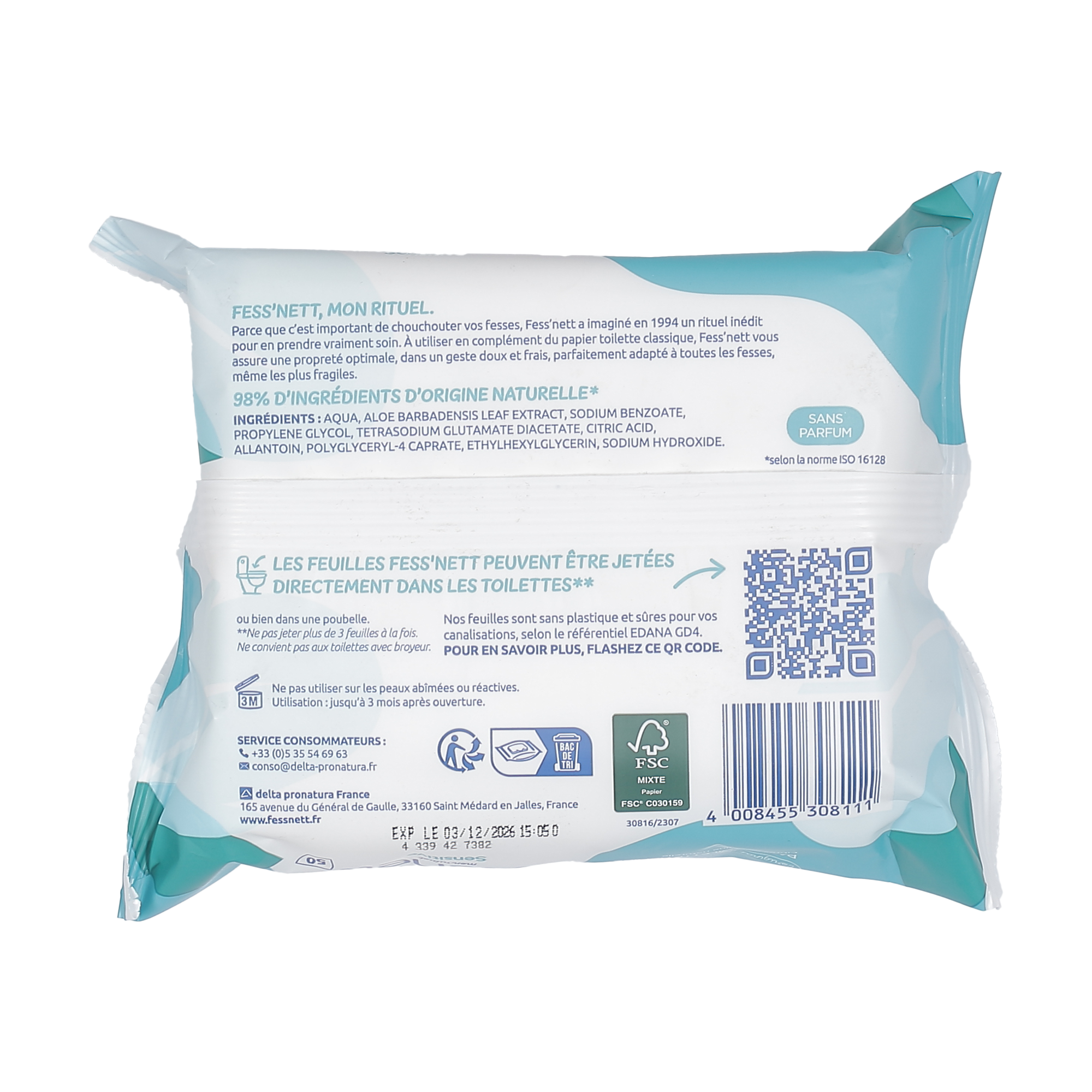 50 lingettes papier toilette humide sensitive