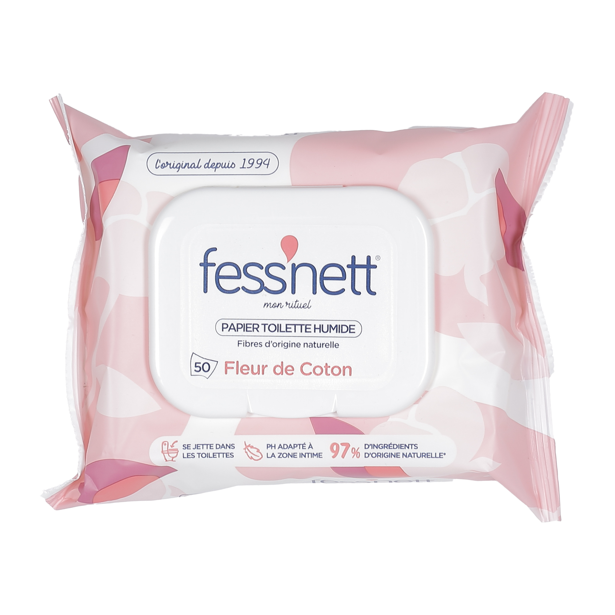 50 lingettes papier toilette humide fleur de coton
