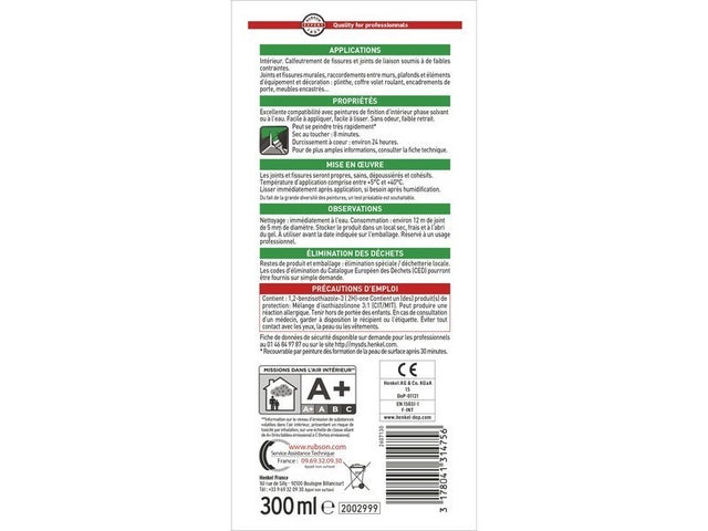 Mastic AP30 finitions et fissures blanc 300ml