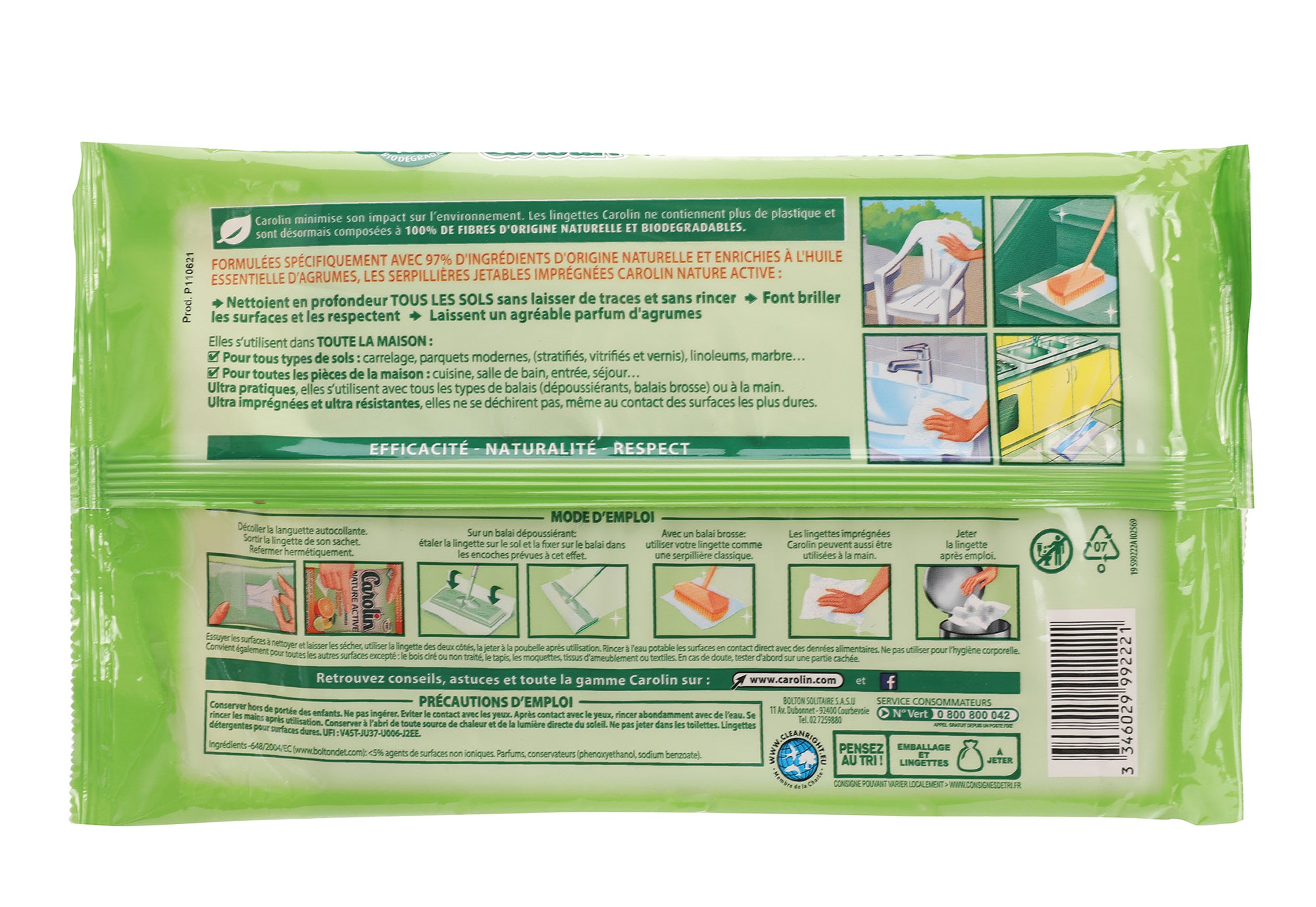 15 lingettes pour le sol nature active aux huiles essentielles d'agrumes