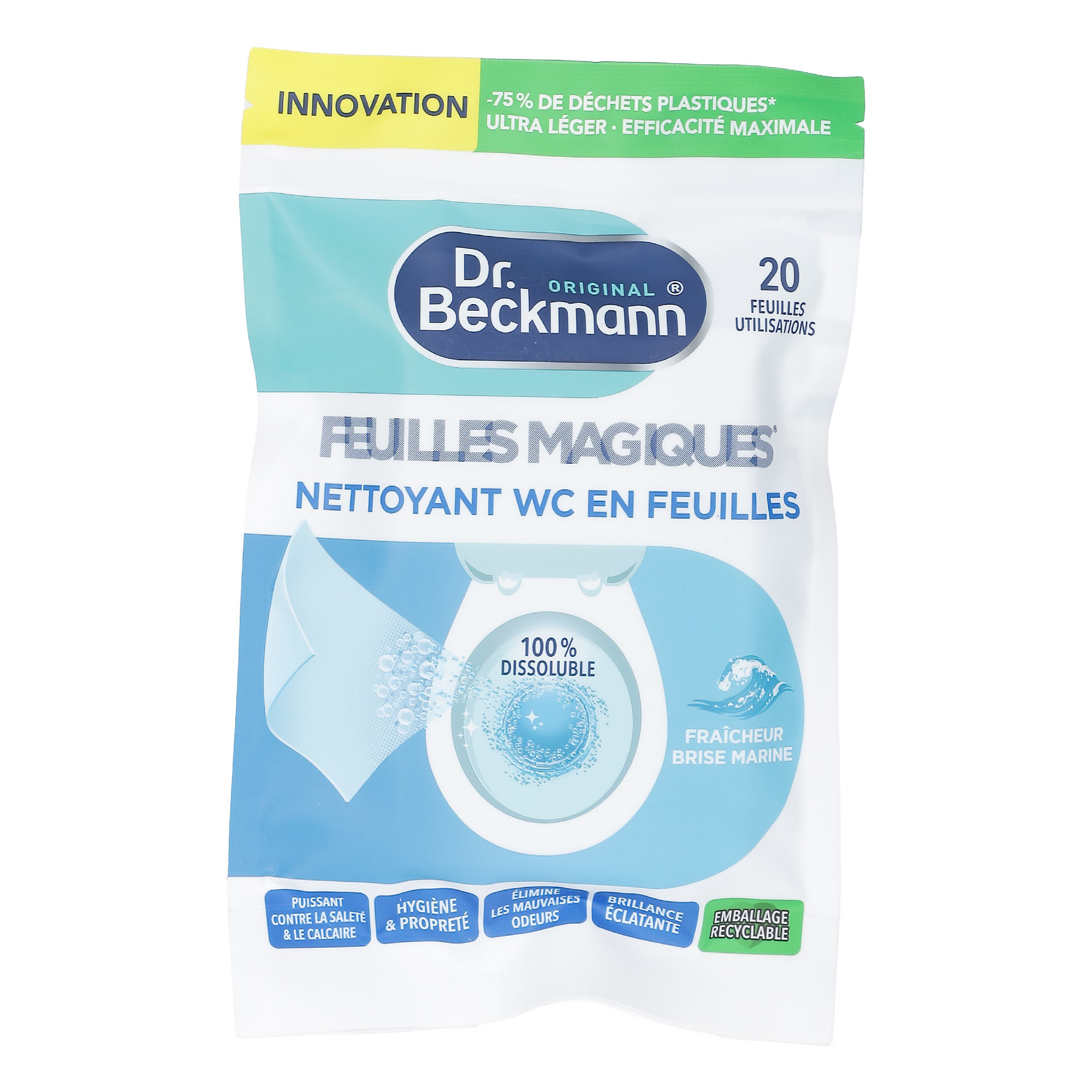 20 Lingettes feuilles magiques nettoyantes wc fraîcheur brise marine