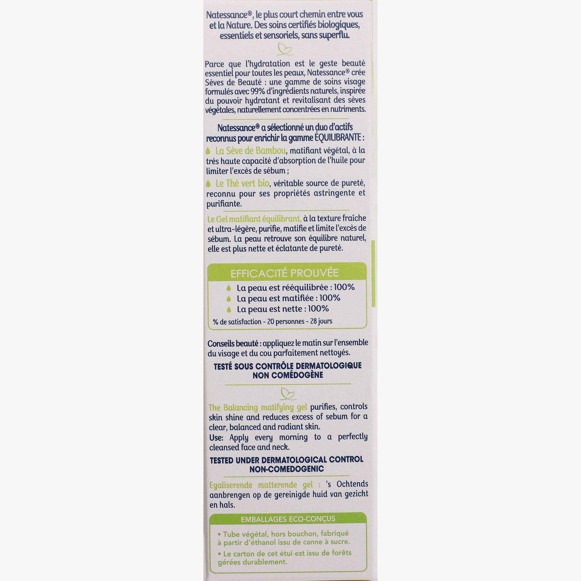 Gel matifiant équilibrant bambou et thé vert bio