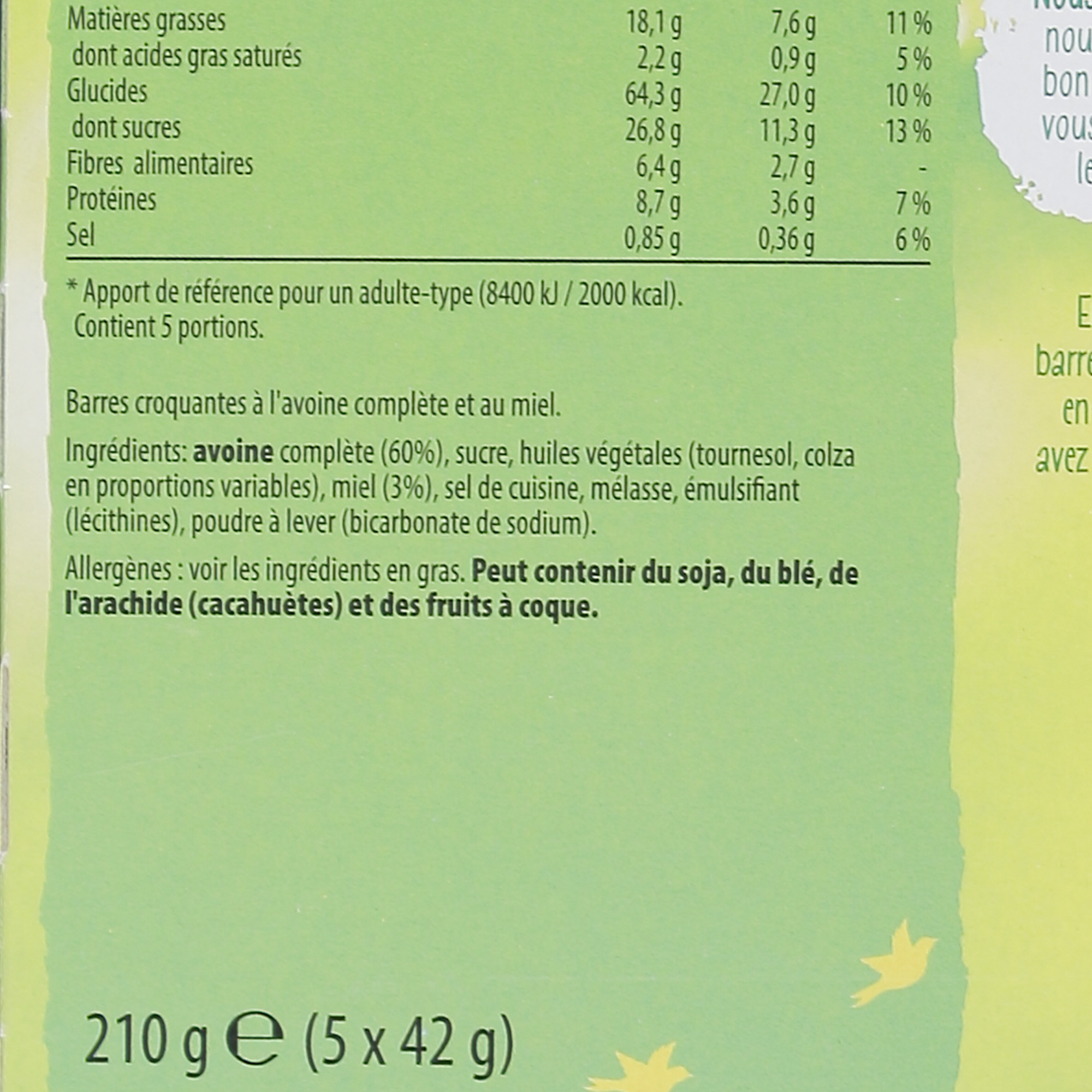 5 barres crunchy miel