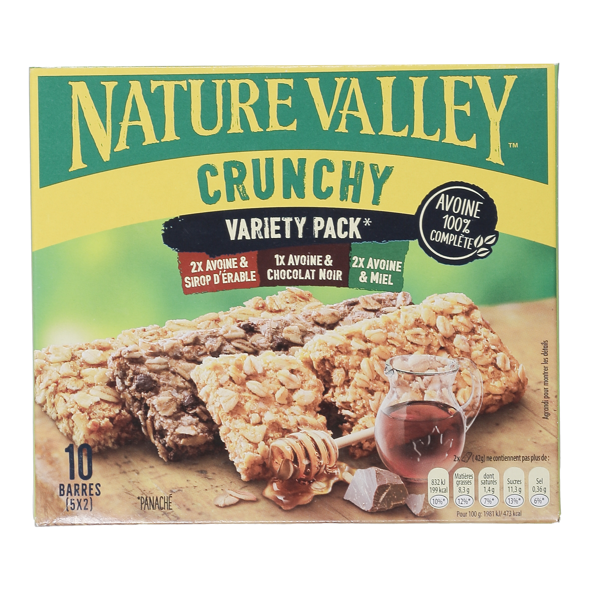 5 barres crunchy sirop érable, chocolat et miel