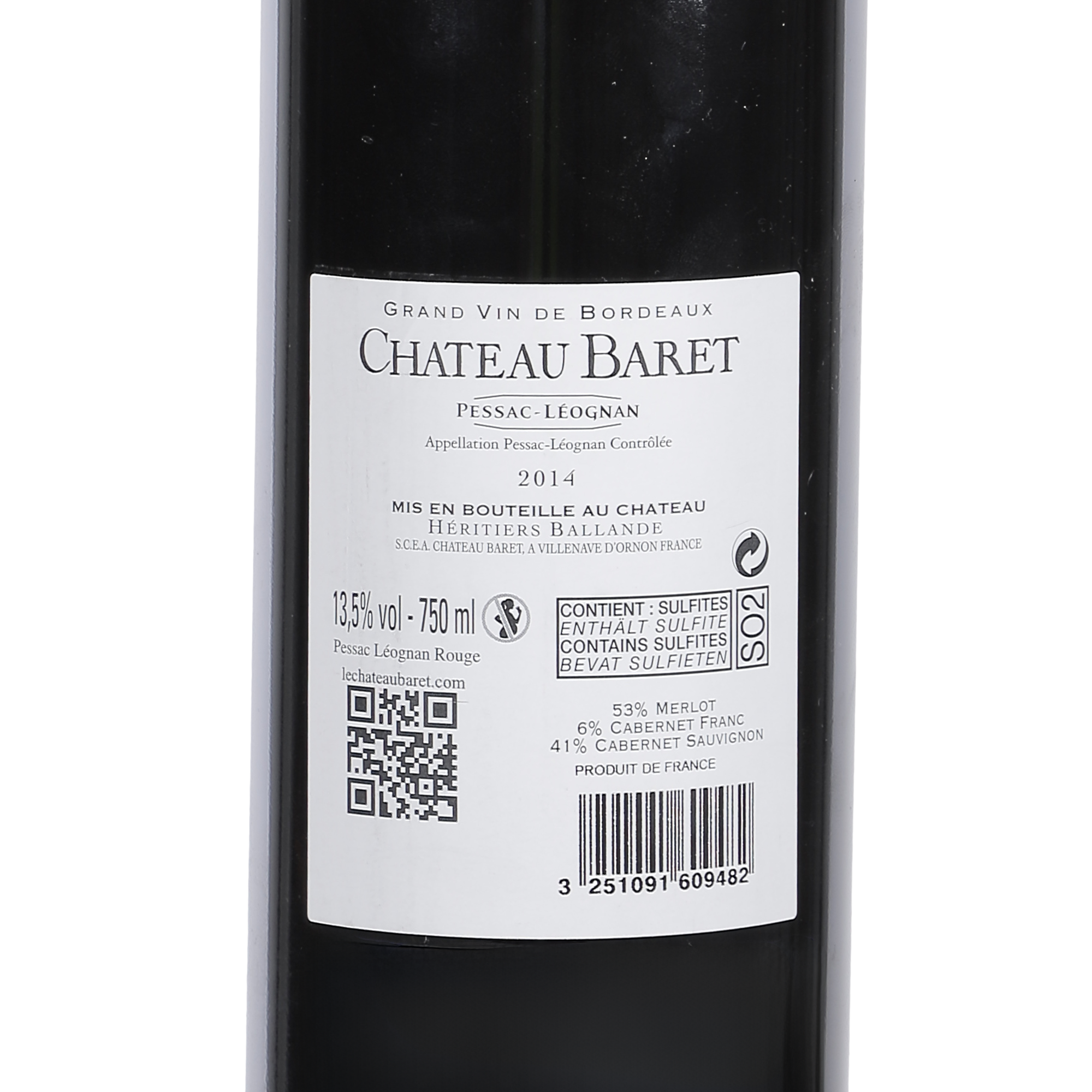Château Baret Pessac Leognan AOP 2014 Médaille d'or