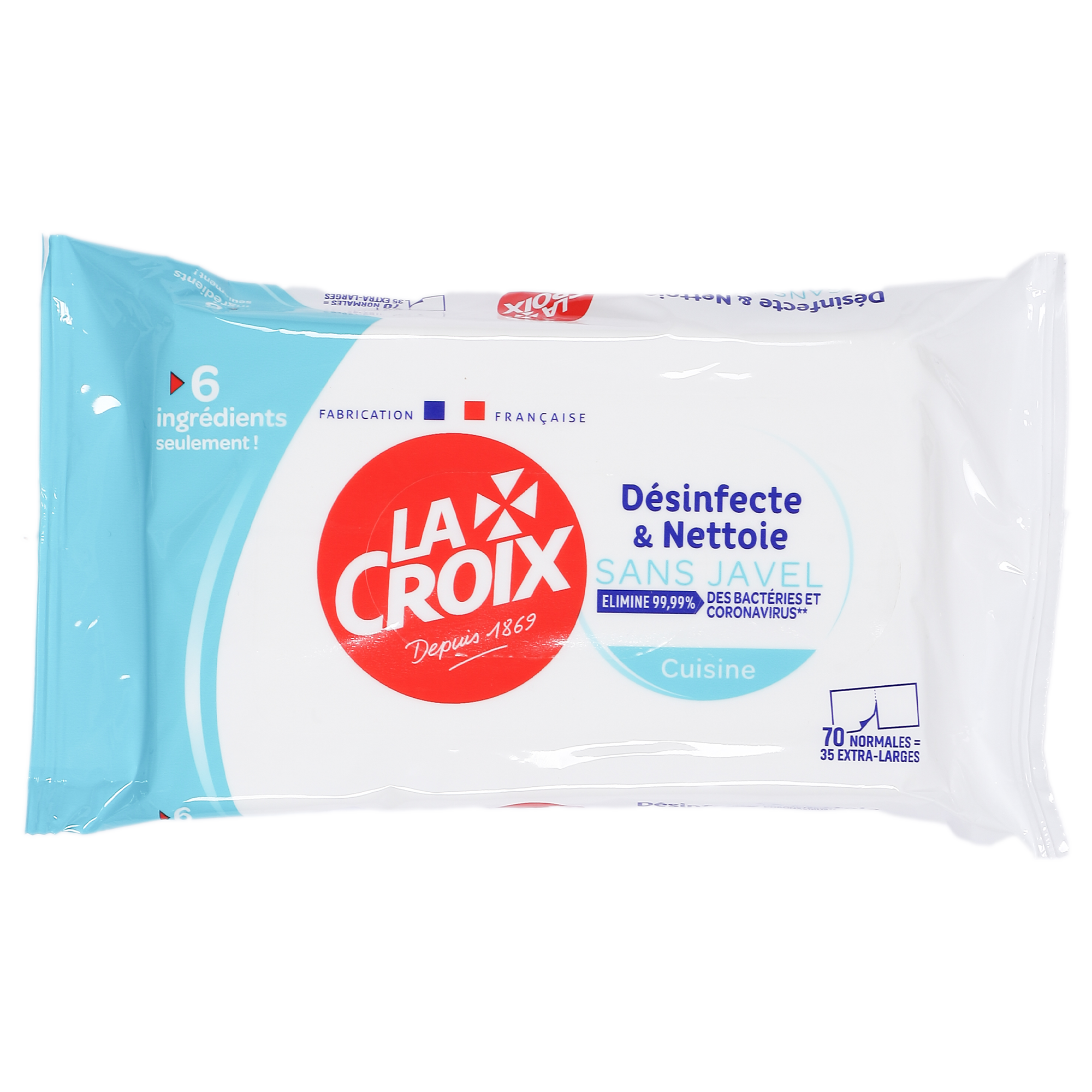 70 lingettes désinfectantes nettoyant sans javel cuisine
