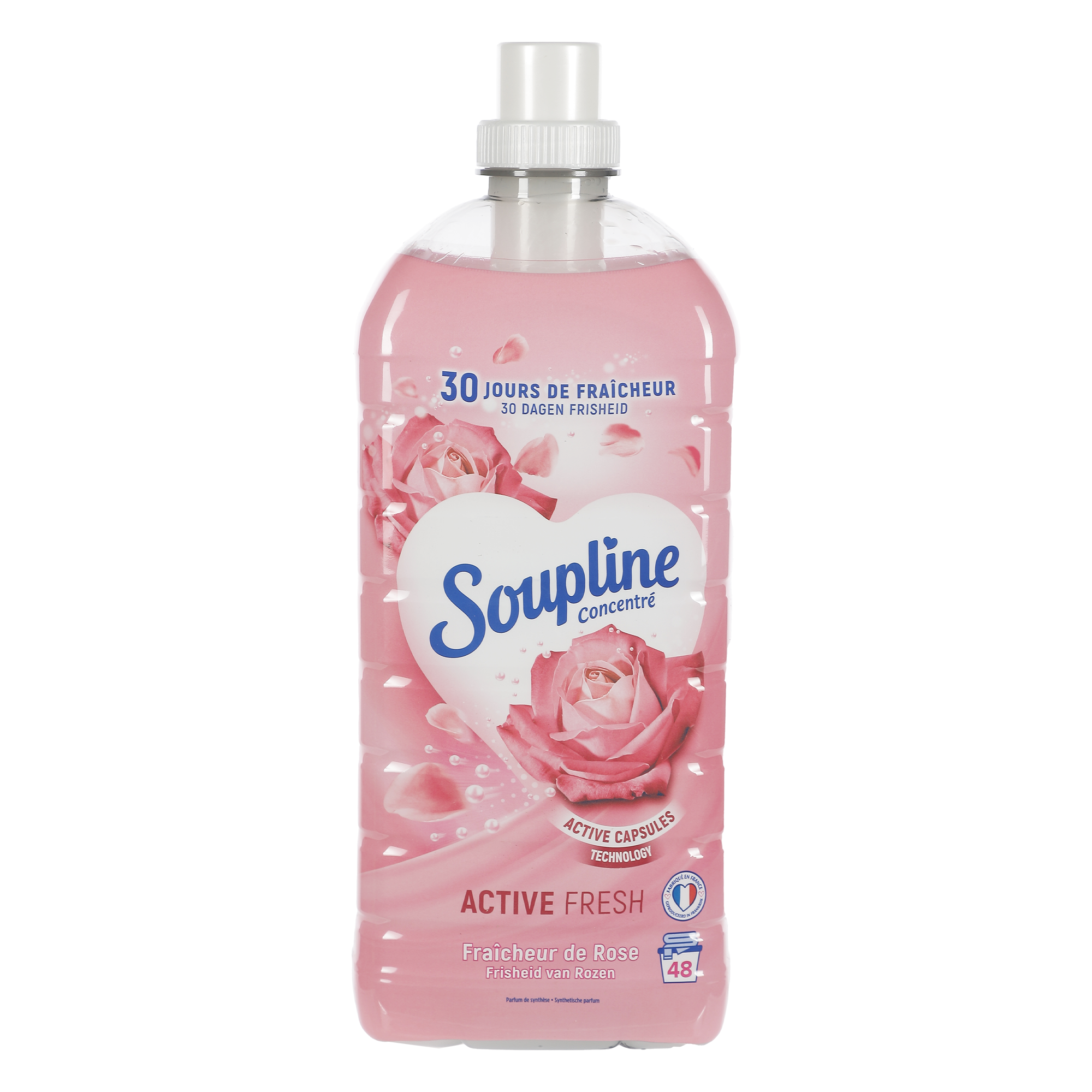 48 doses d'adoucissant concentré active fresh rose 30 jours de fraîcheur