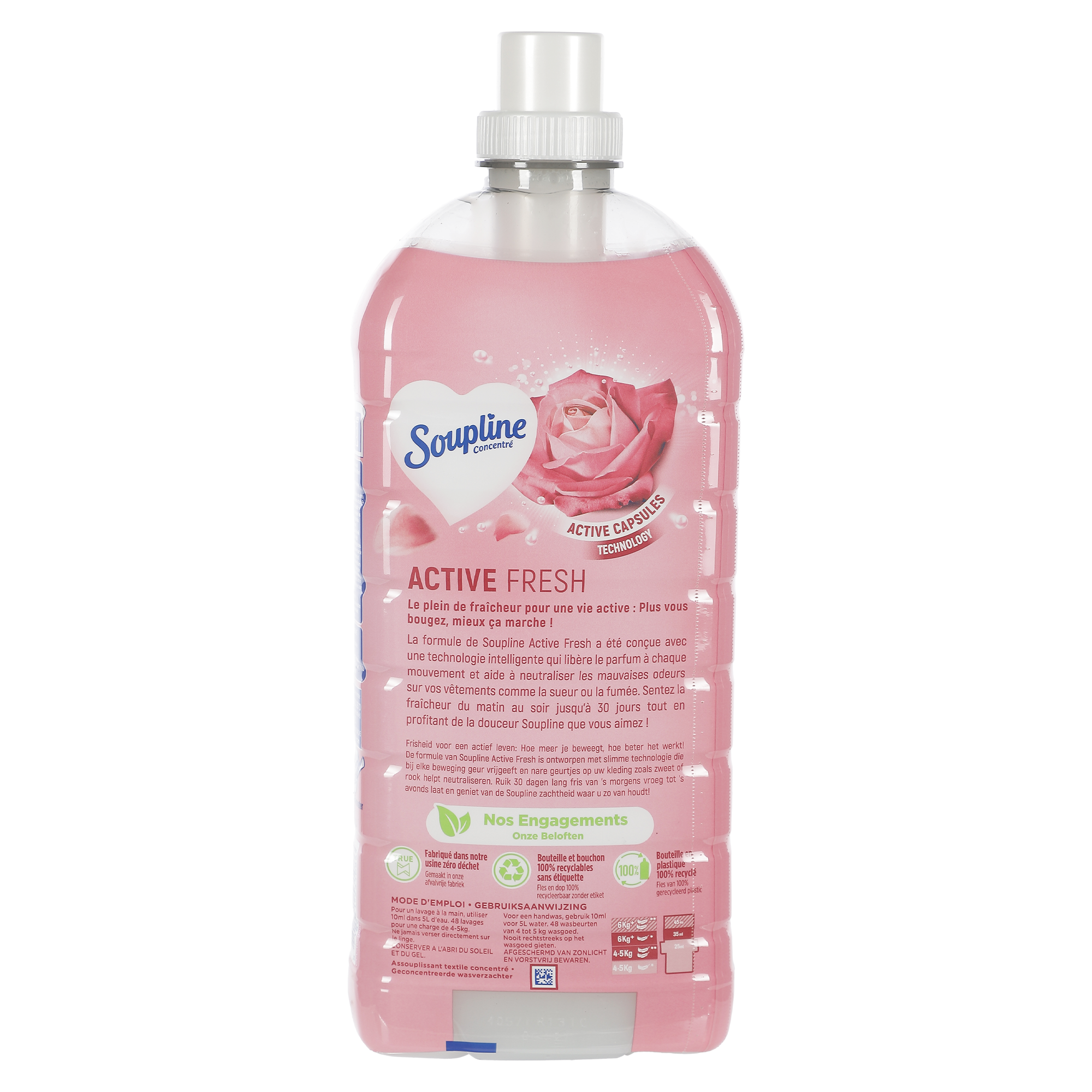48 doses d'adoucissant concentré active fresh rose 30 jours de fraîcheur