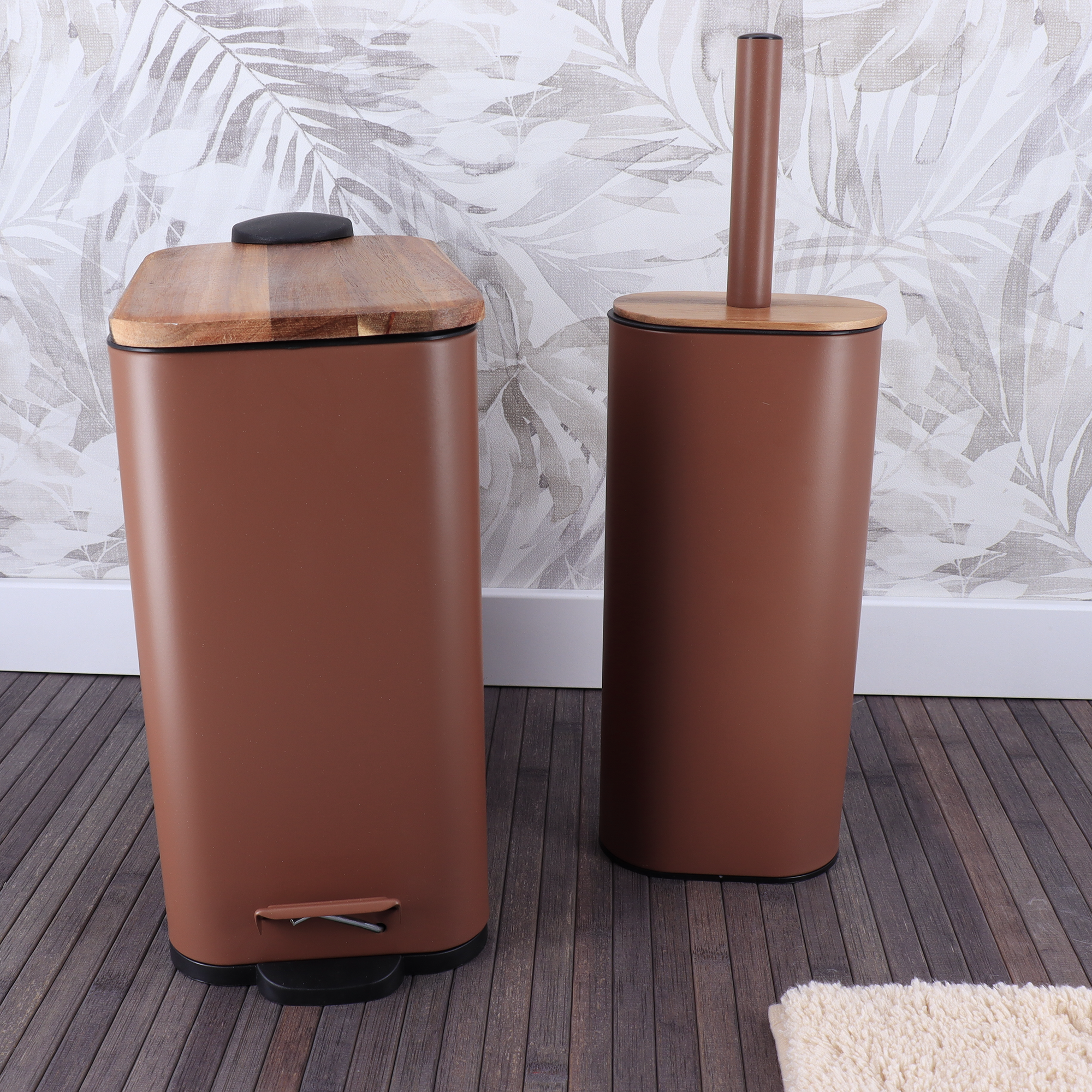 Poubelle en métal terracotta 5L