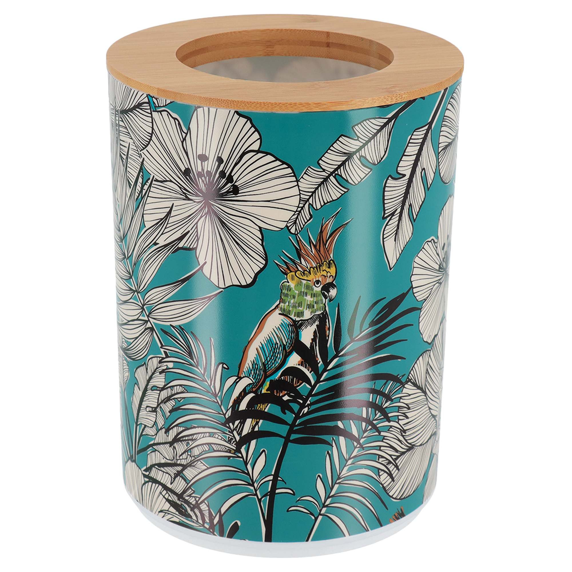 Poubelle imprimée avec couvercle bambou 5L jungle fever bleu