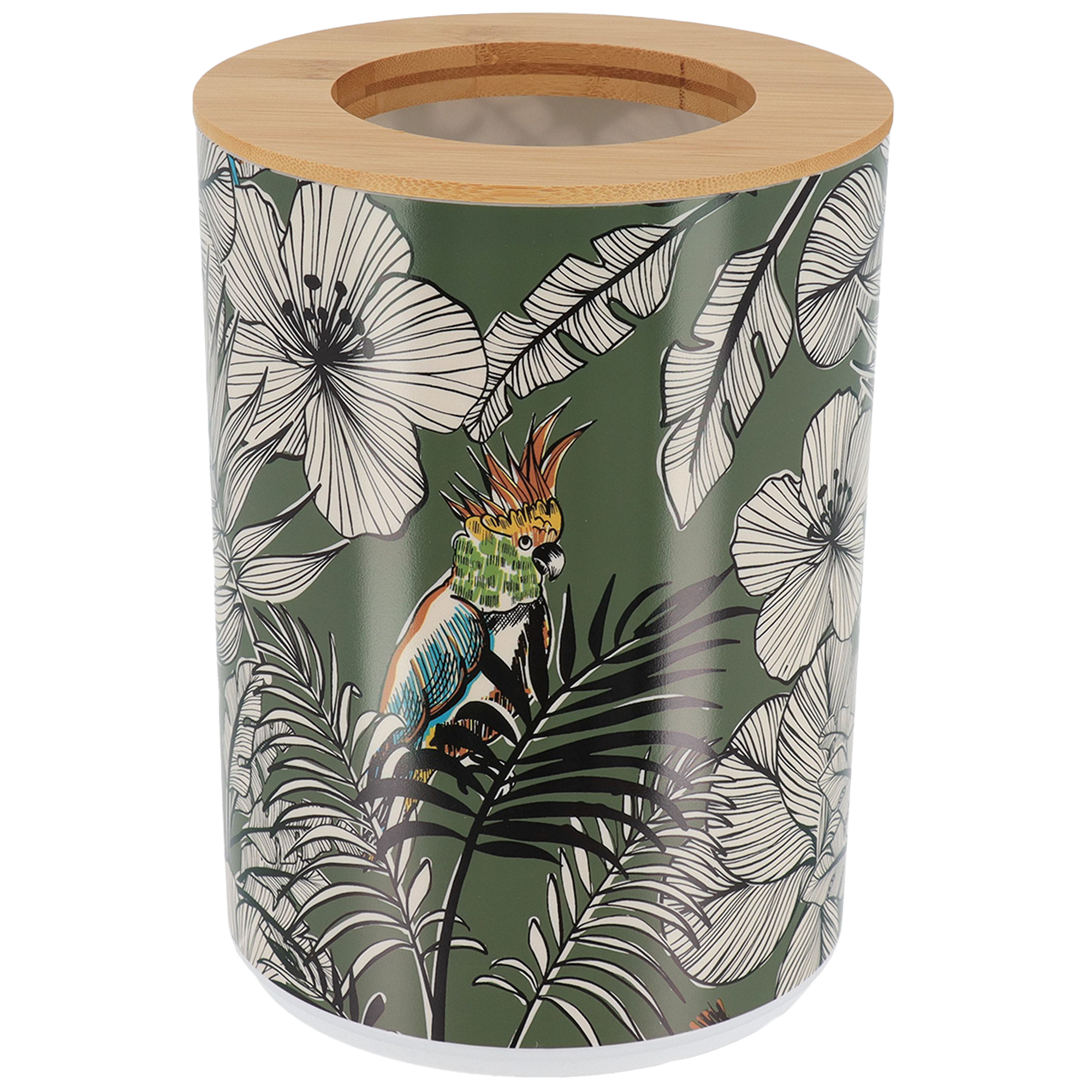 Poubelle imprimée avec couvercle bambou 5L jungle fever kaki