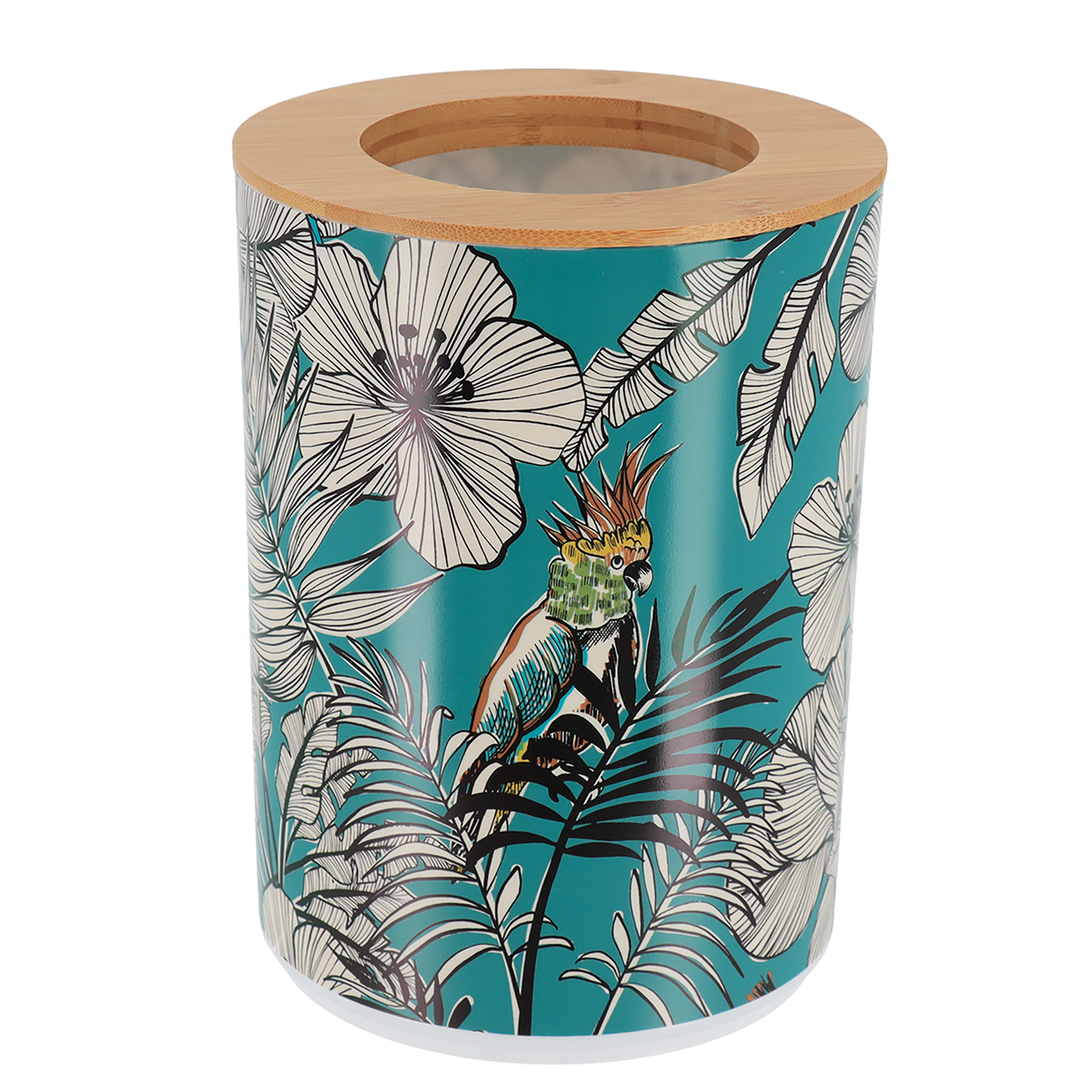 Poubelle imprimée avec couvercle bambou 5L jungle fever bleu