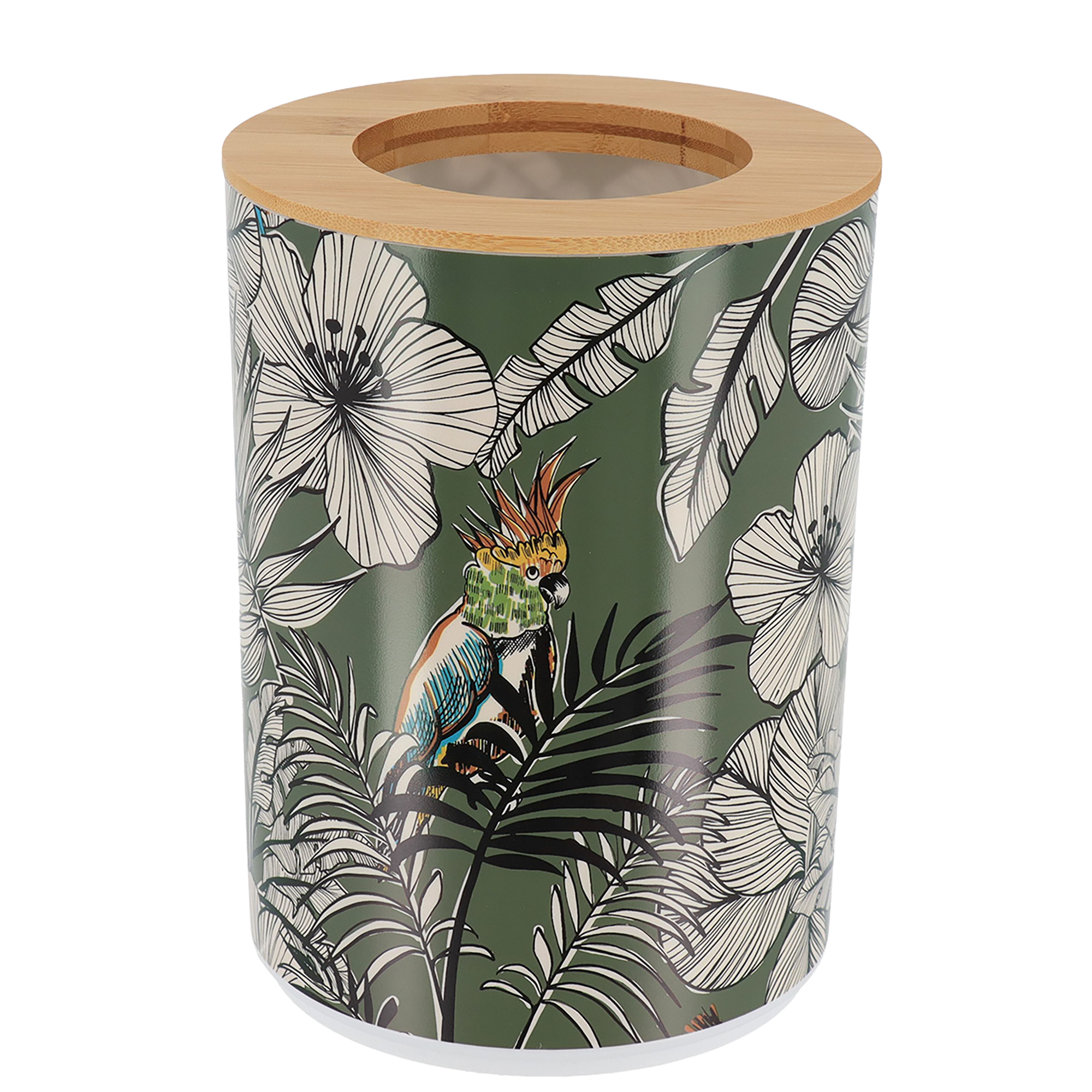 Poubelle imprimée avec couvercle bambou 5L jungle fever kaki
