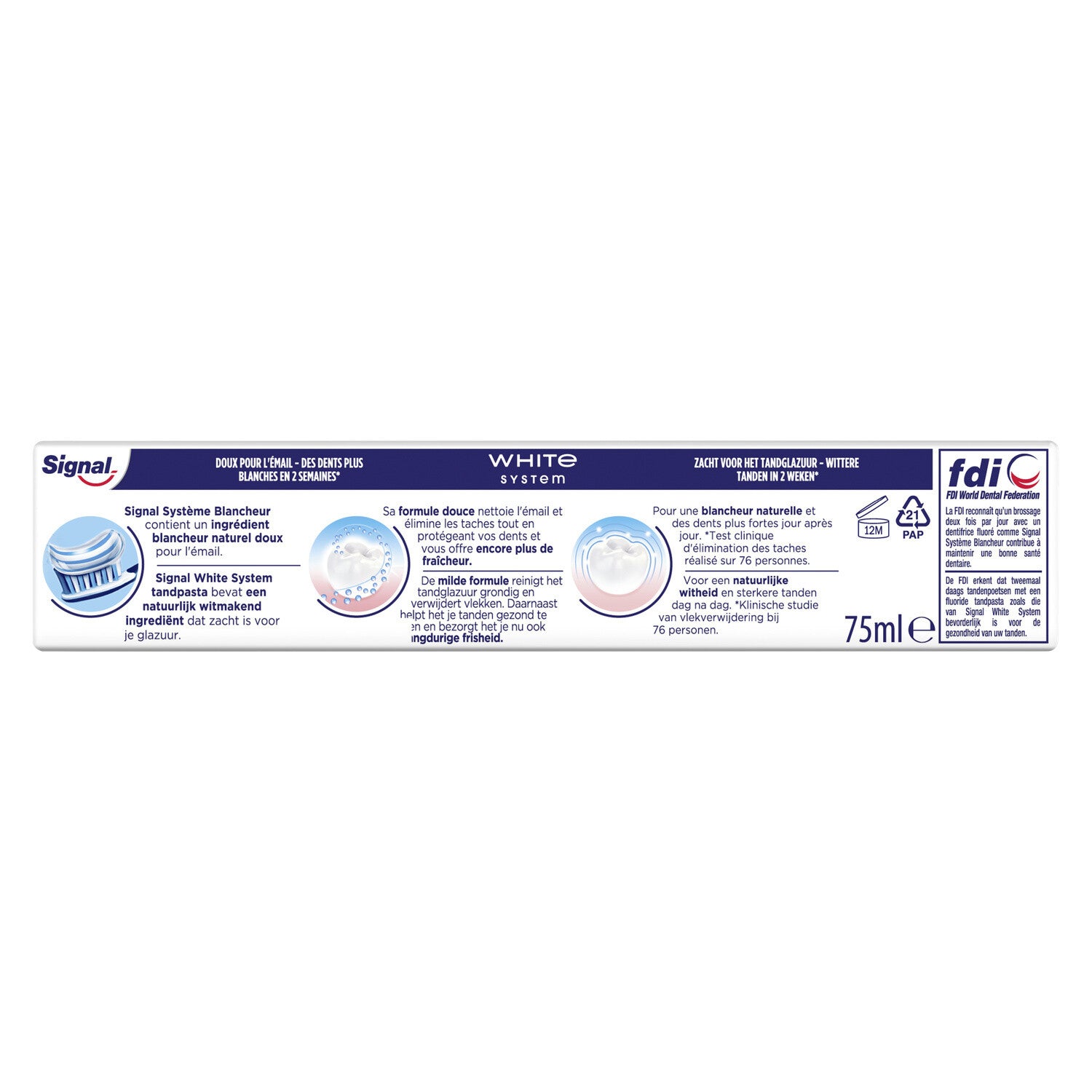 Tube de dentifrice système blancheur