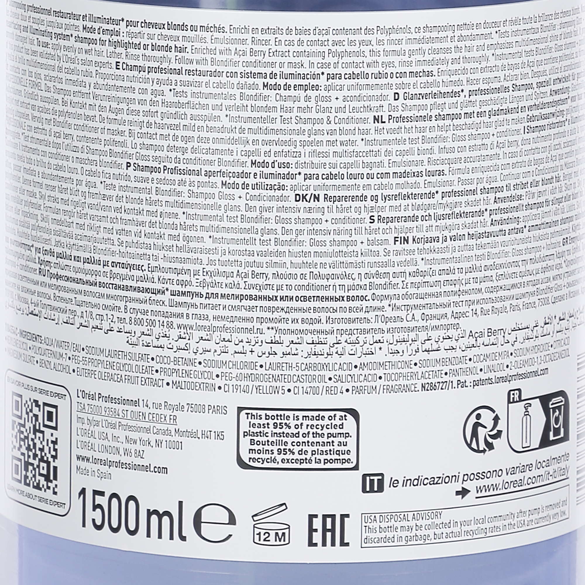 Shampoing blondifier gloss serie expert avec pompe Grand format