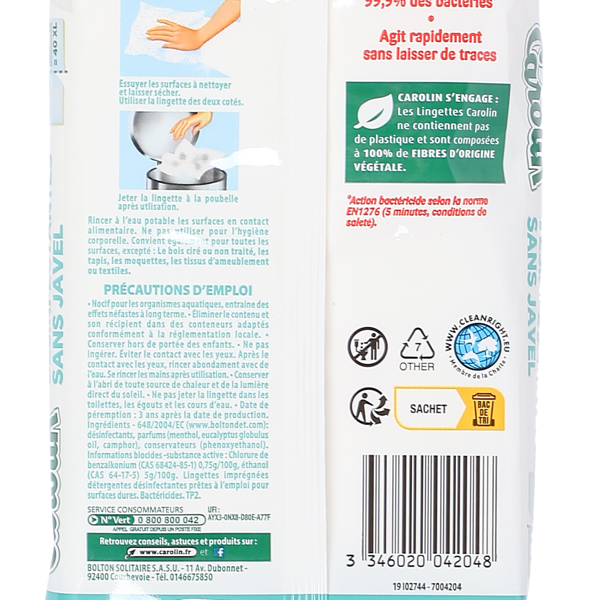 Lingettes multi-usages désinfectantes sans javel