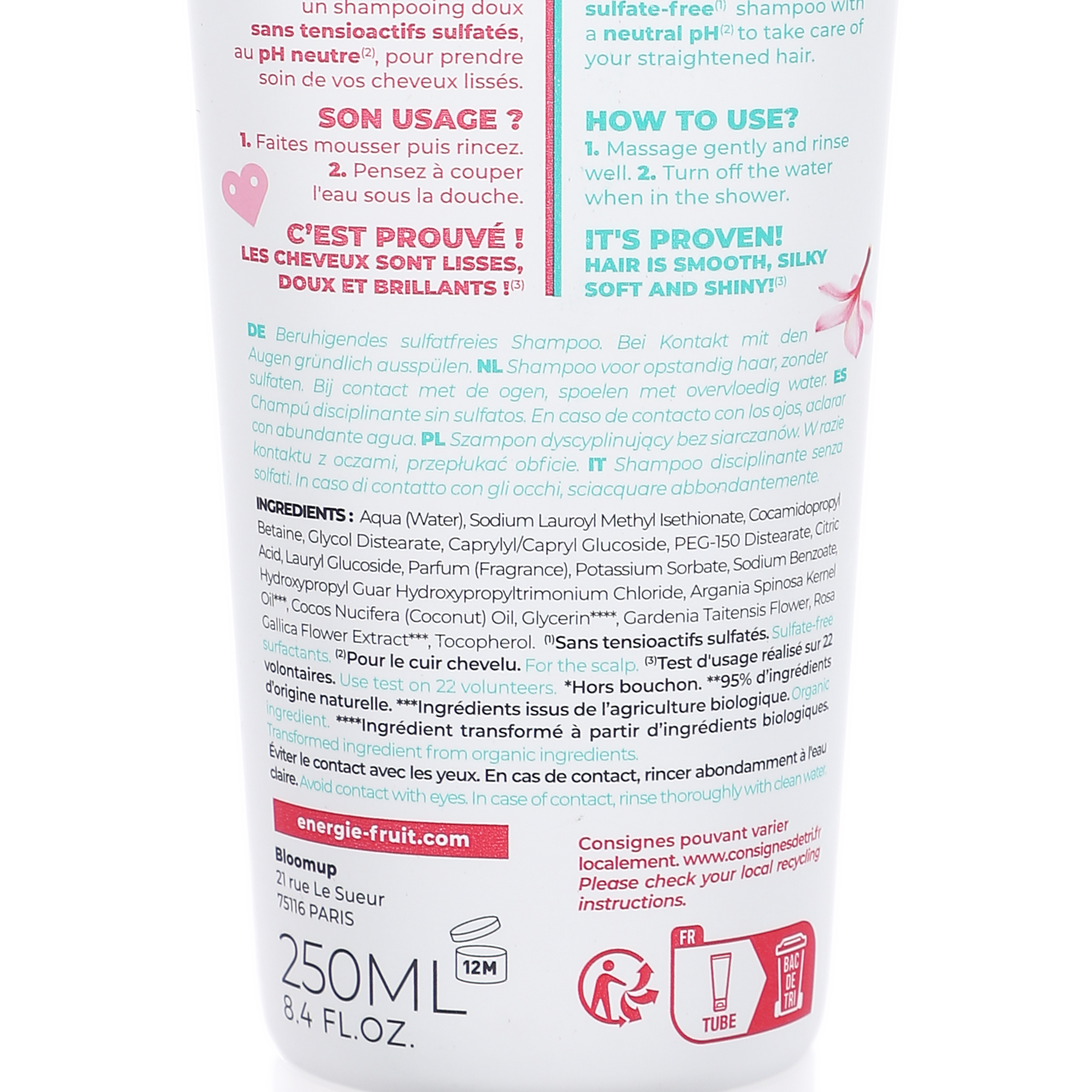 Shampoing disciplinant huile de monoï rose et argan