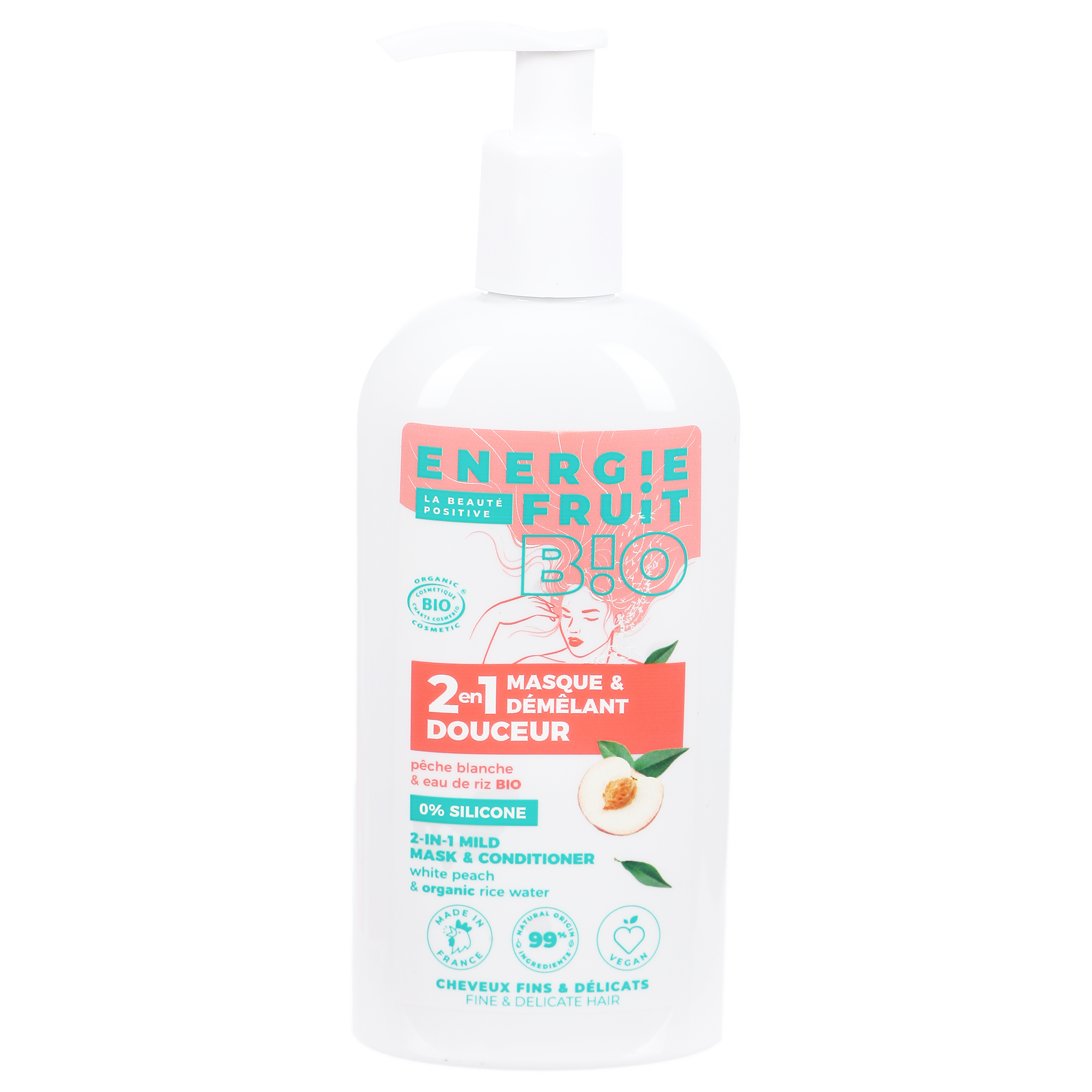 Masque et démêlant douceur 2 en 1 pêche