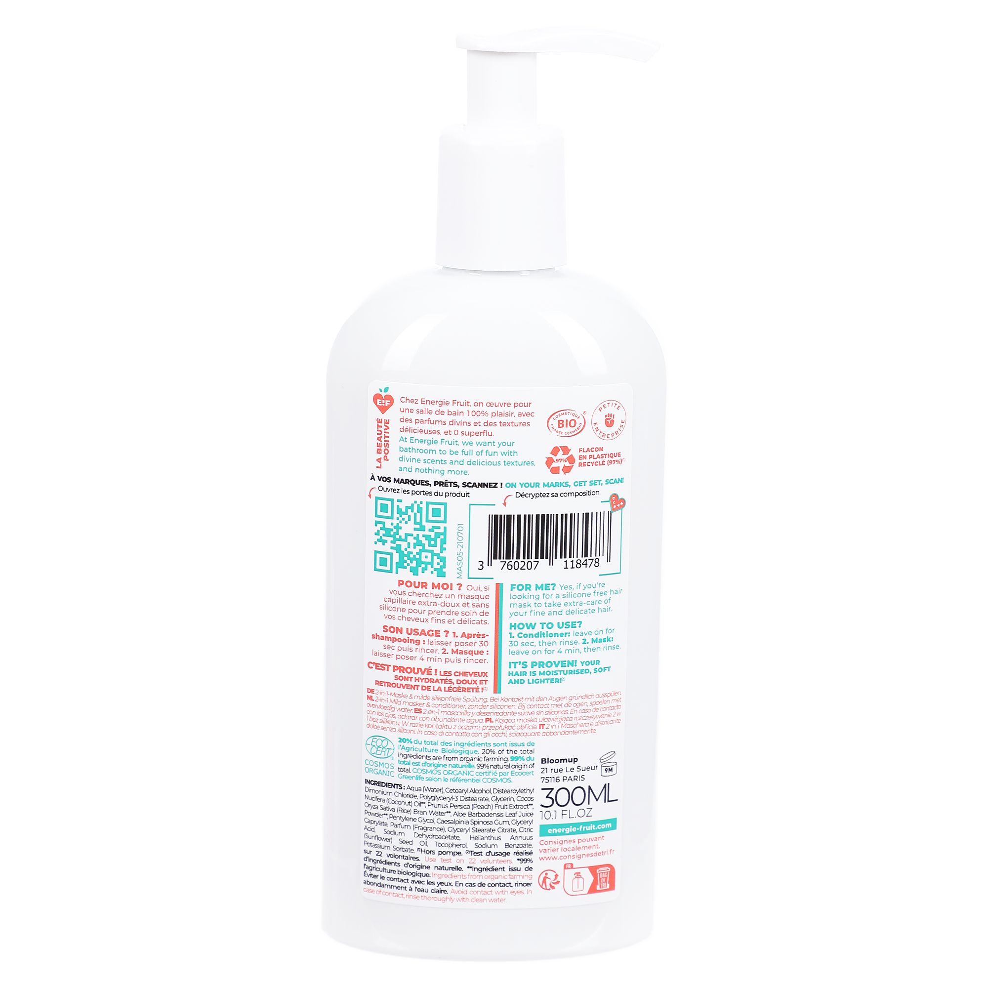 Masque et démêlant douceur 2 en 1 pêche