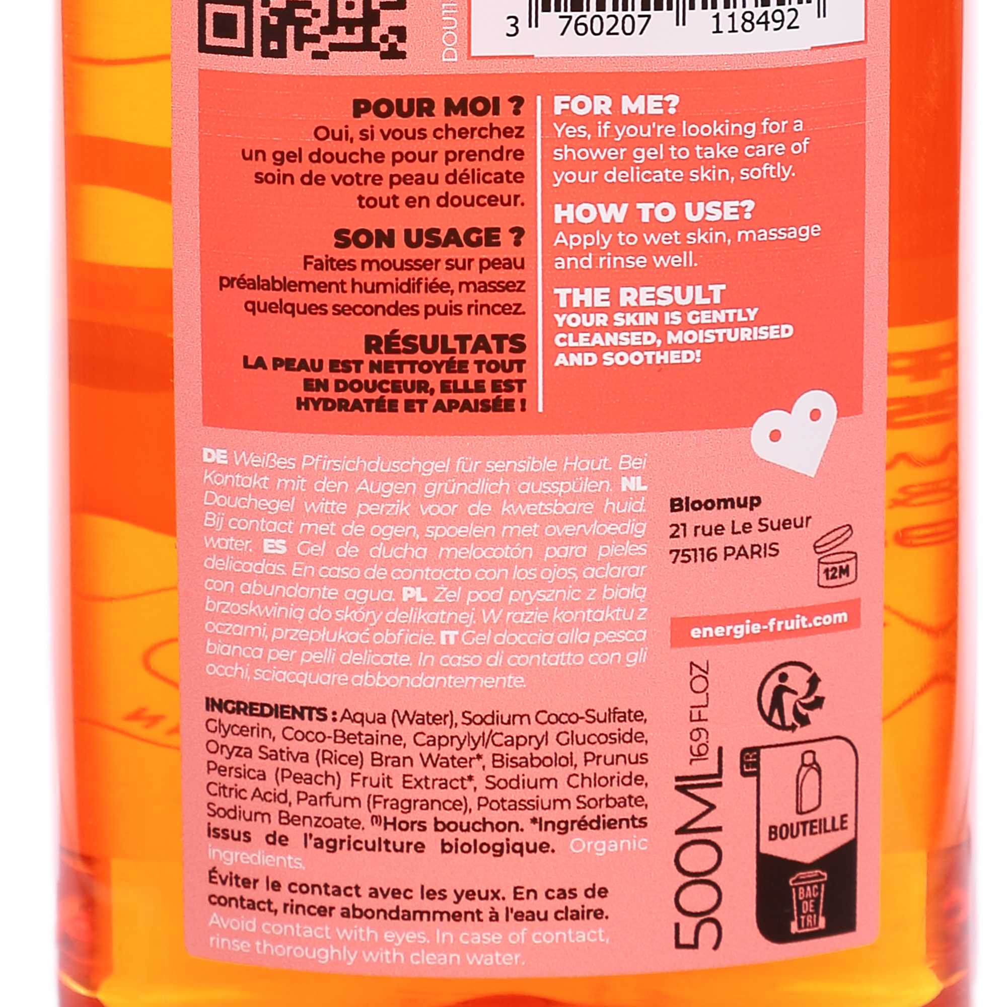Gel douche pêche blanche et eau de riz