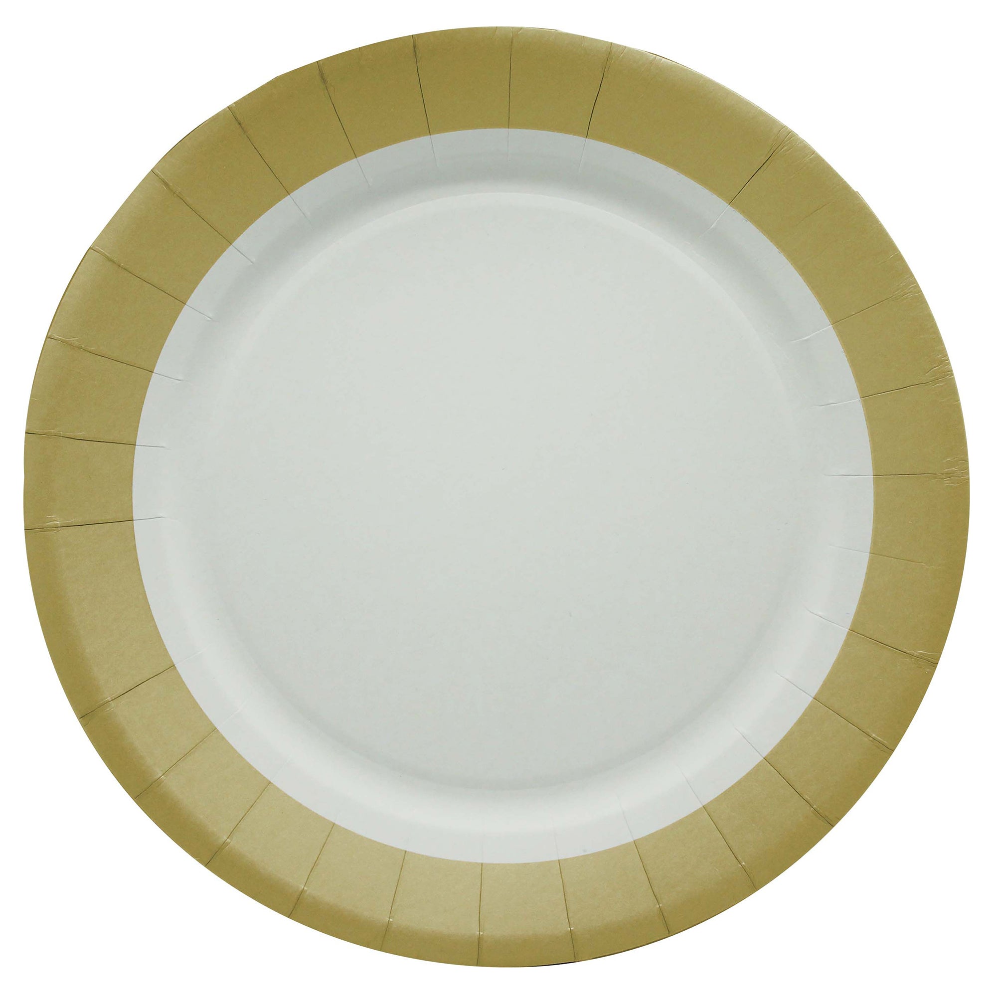 10 assiettes en carton 23cm blanches et or
