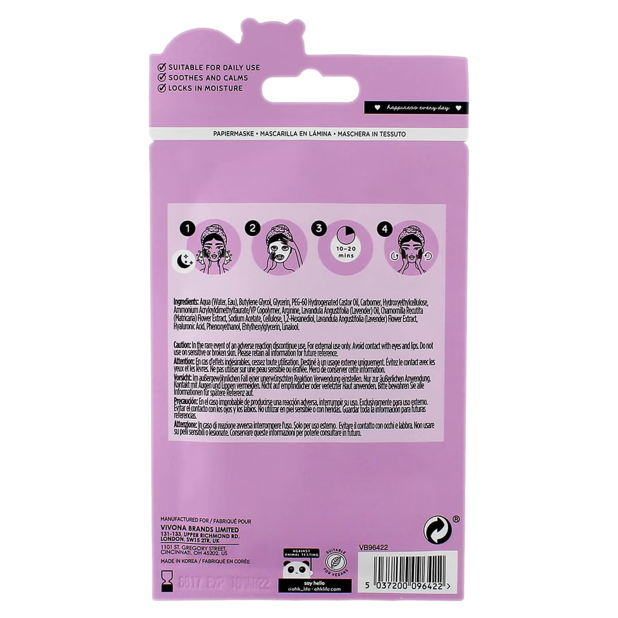 Masque en tissu pour le visage à la lavande