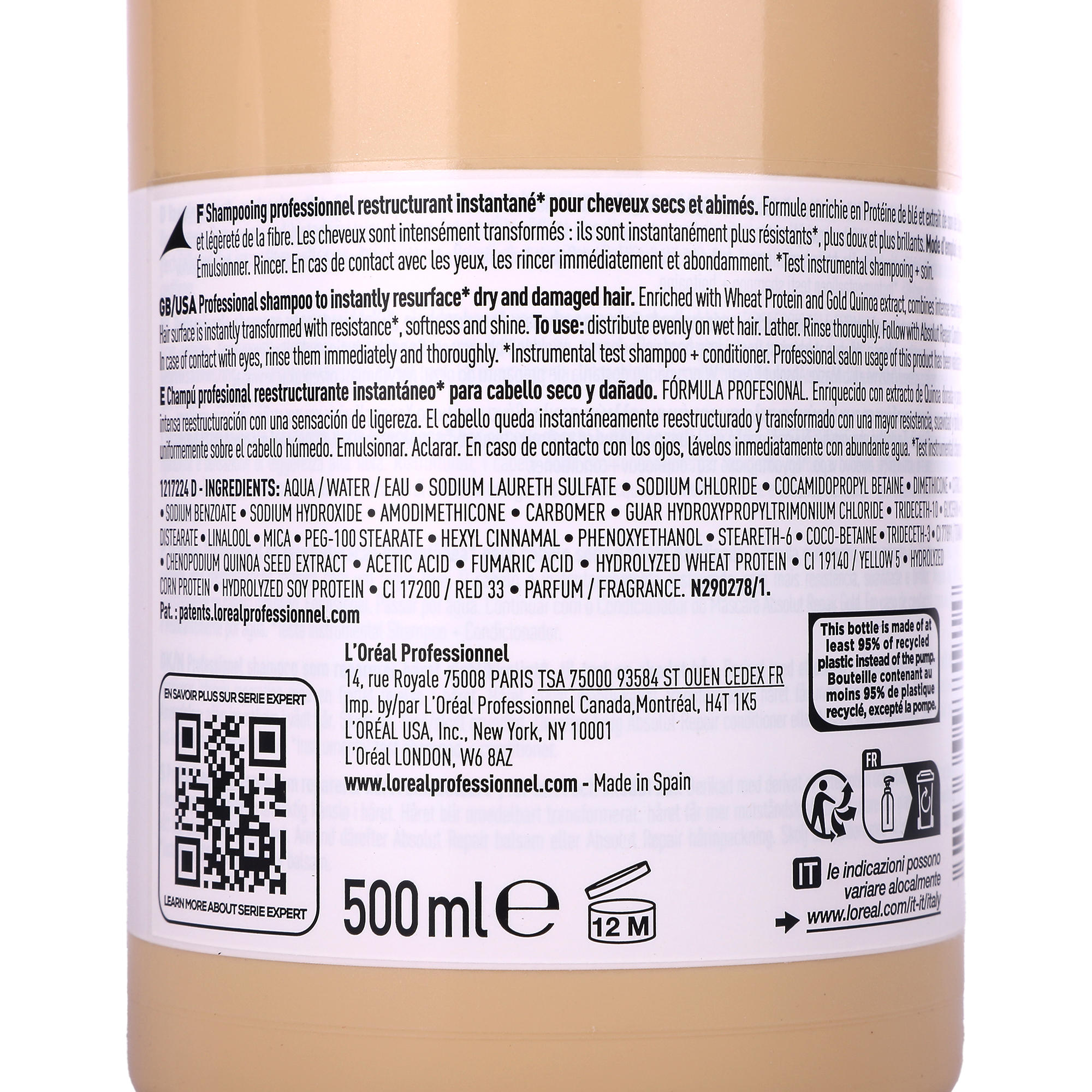 Shampoing absolut repair gold quin