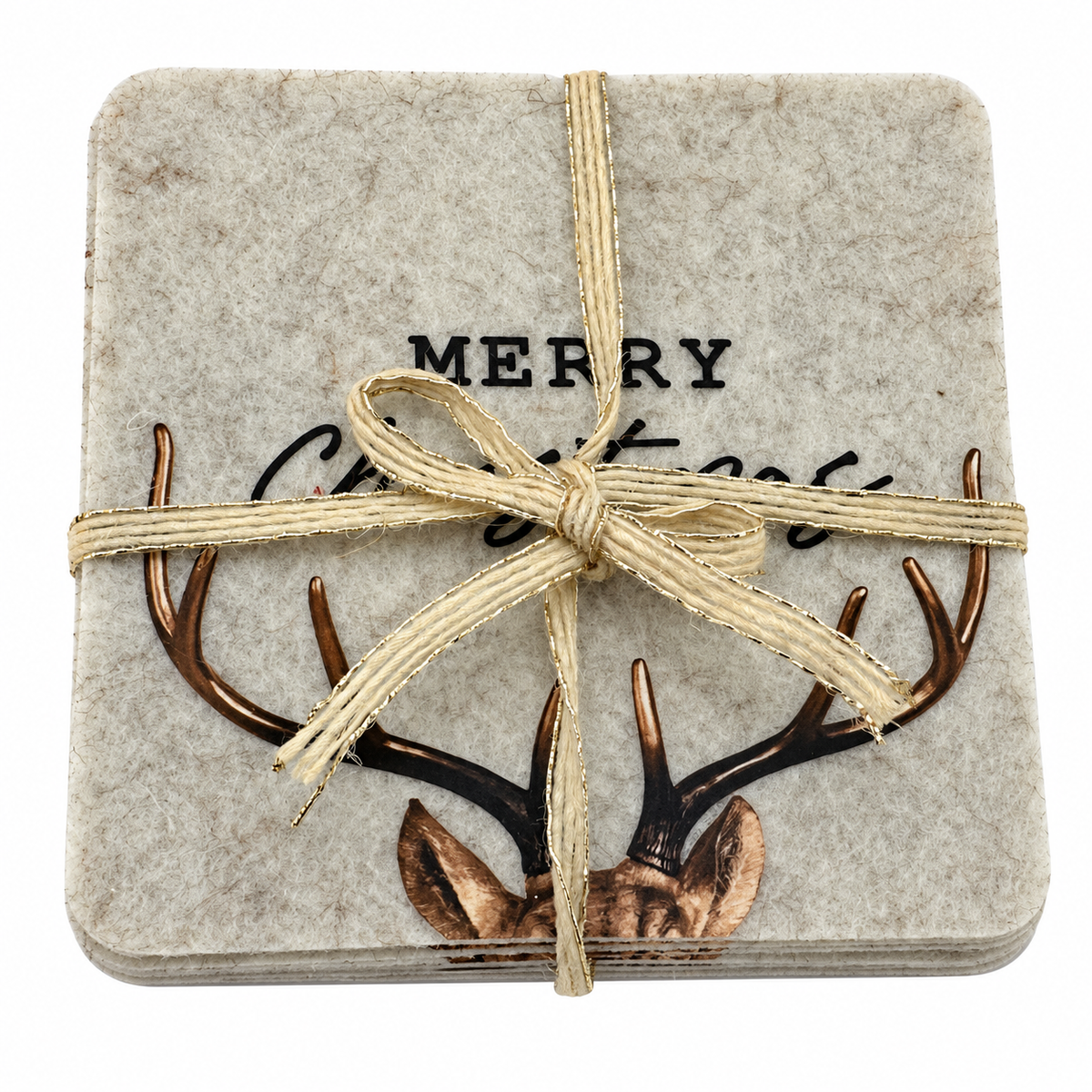 4 DESSOUS DE VERRE EN FEUTRINE 10X10 CM MOTIF CERF