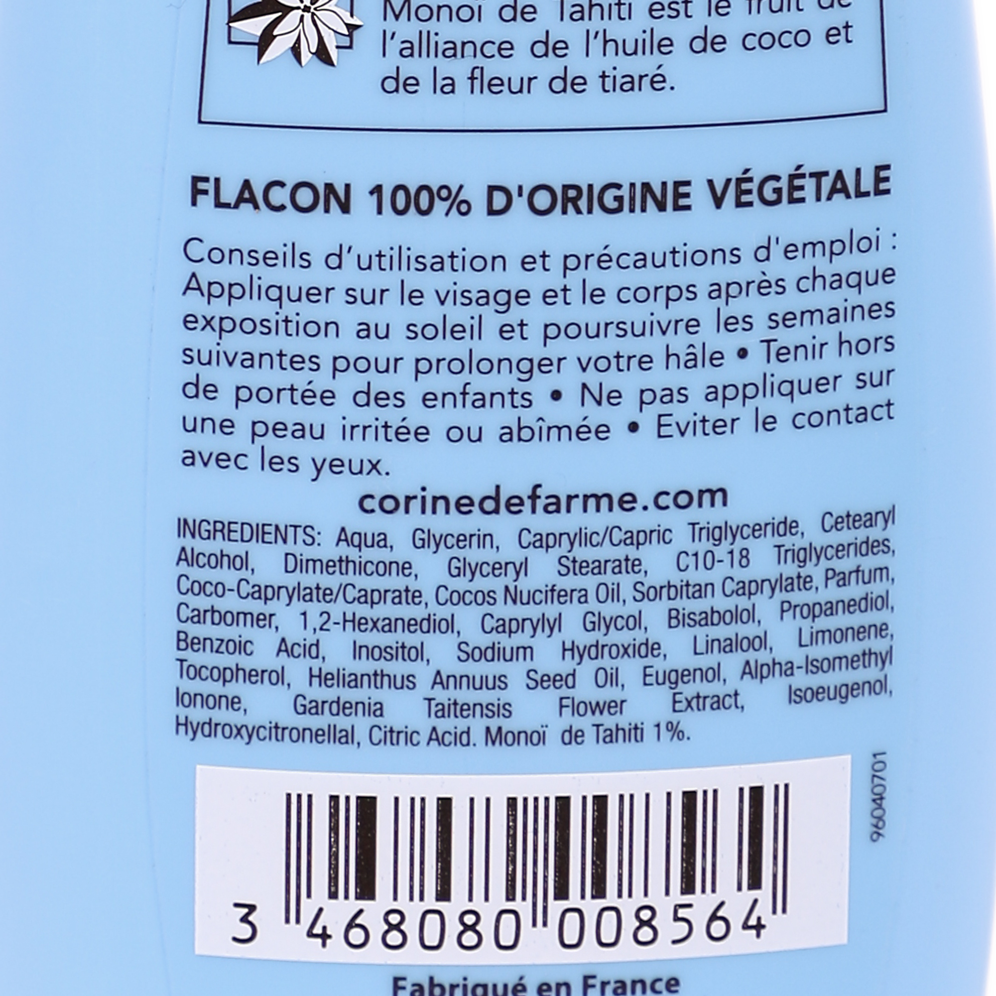 Lait après-soleil prolongateur de bronzage Monoï de Tahiti