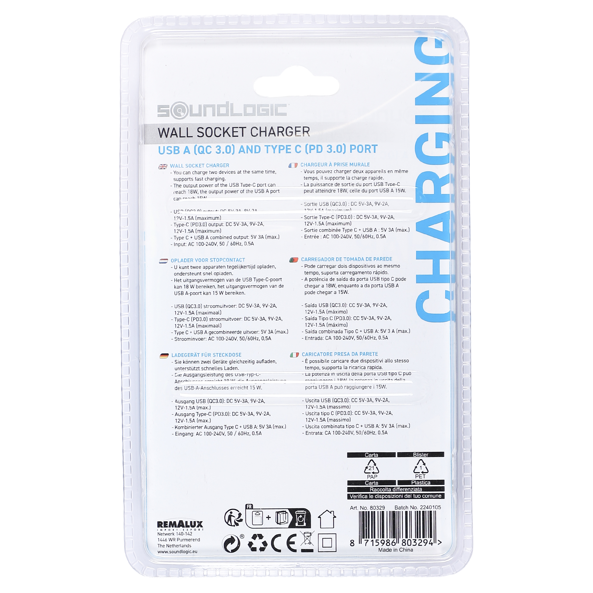Chargeur secteur port USB A et USB C