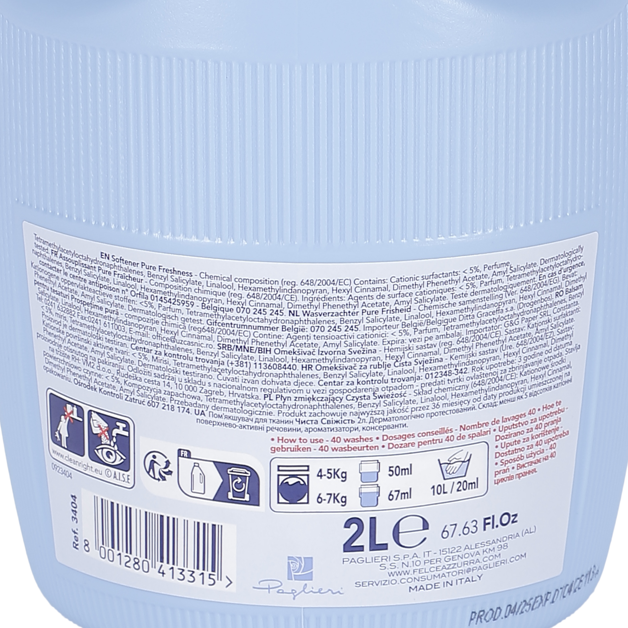 40 doses d'adoucissant pure fraîcheur