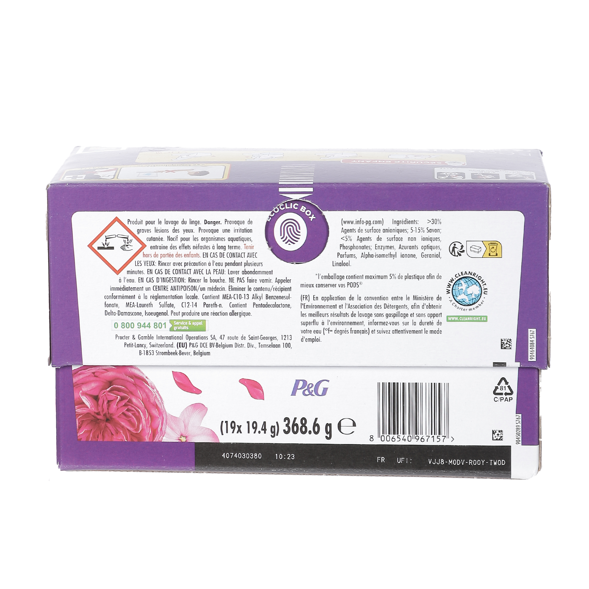19 capsules lessive tout en 1 Jasmin + rose de Mai