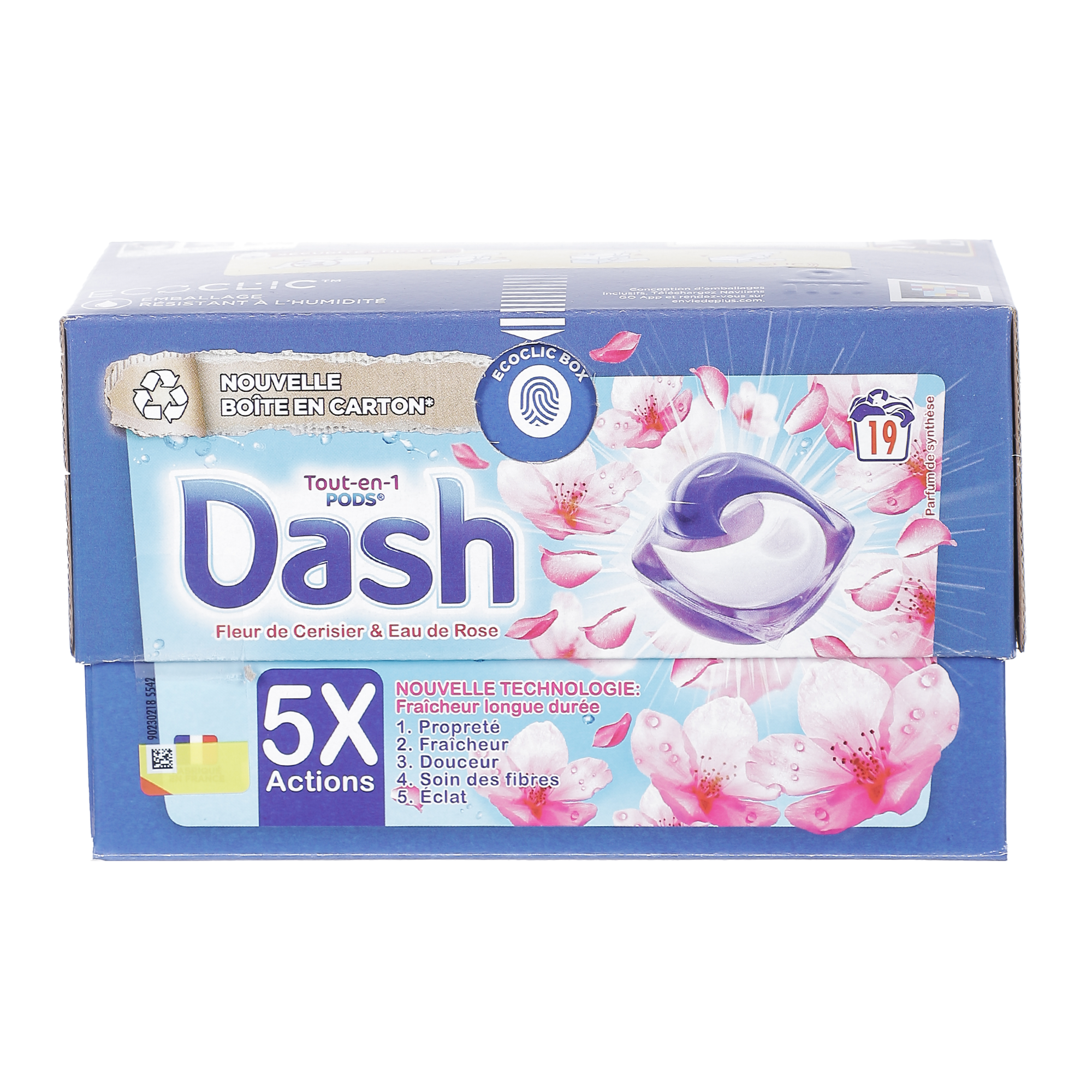 19 capsules lessive tout en 1 fleur cerisier + eau de rose