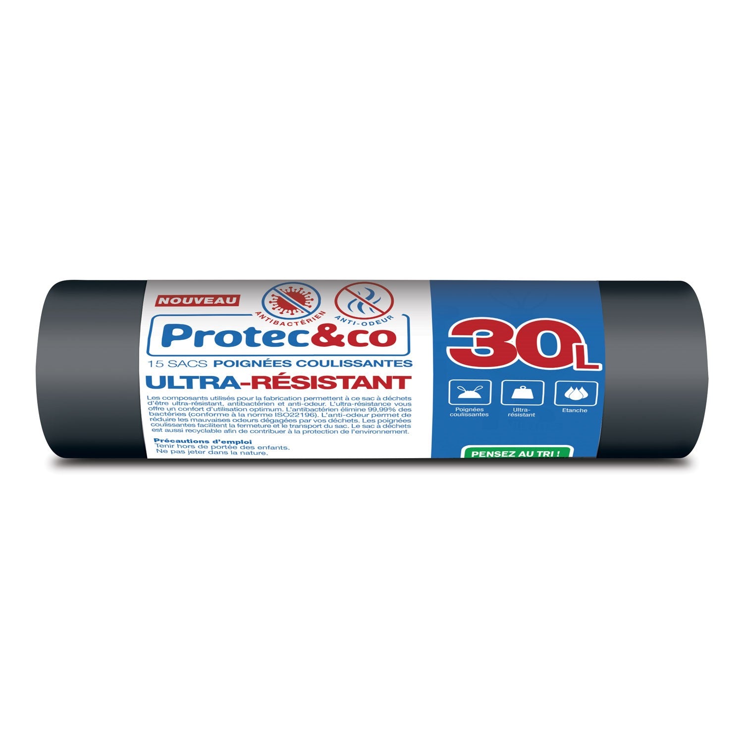 15 sacs poubelle 30L antibactériens et anti-odeurs