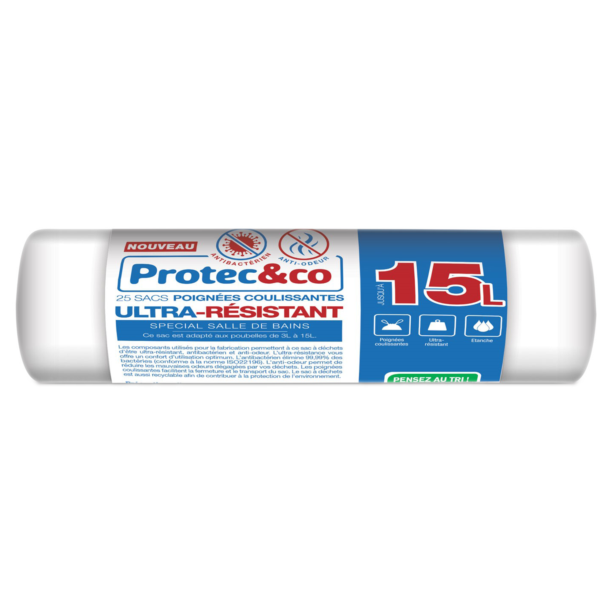25 sacs poubelles de 15L avec liens coulissants