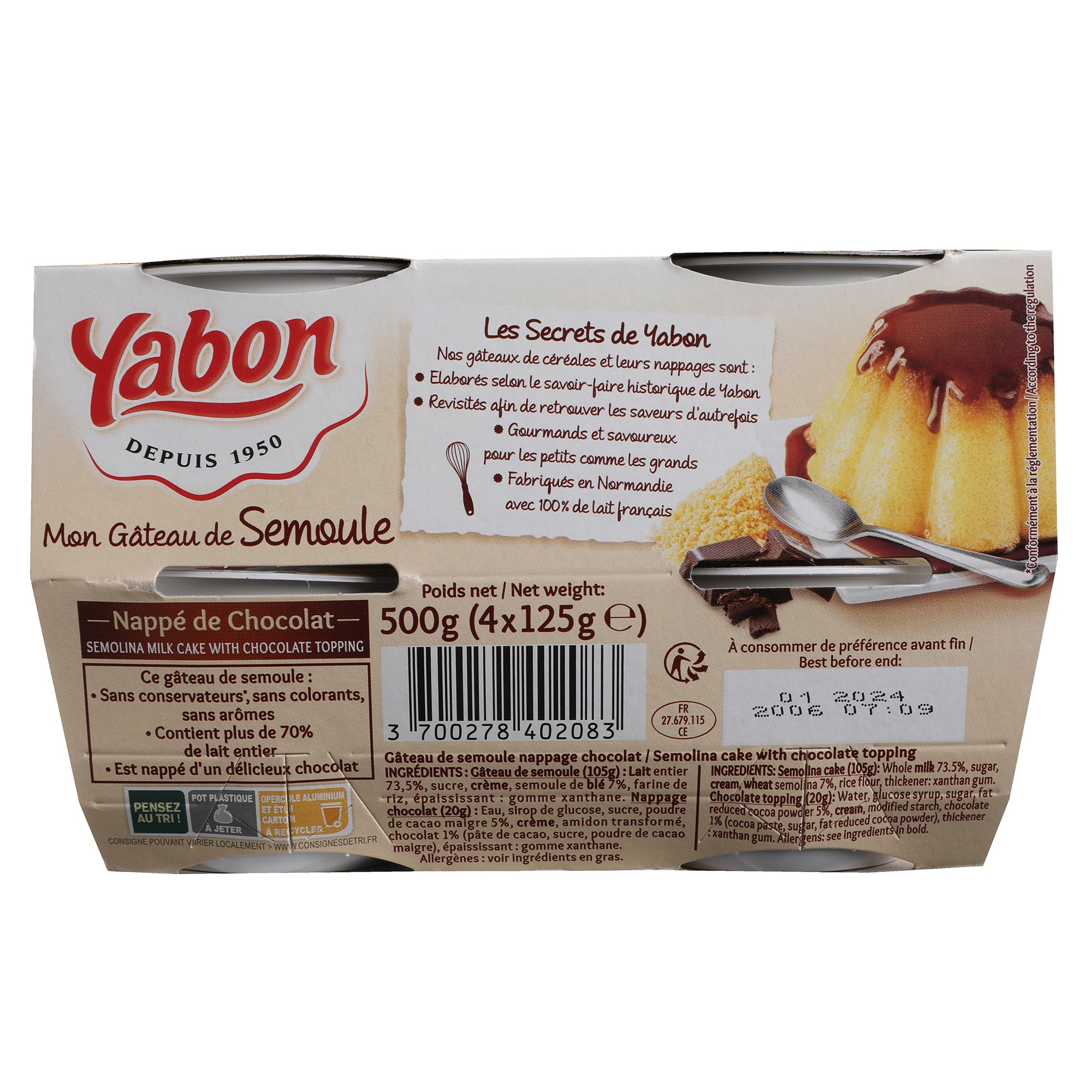 Gâteau de semoule nappage chocolat