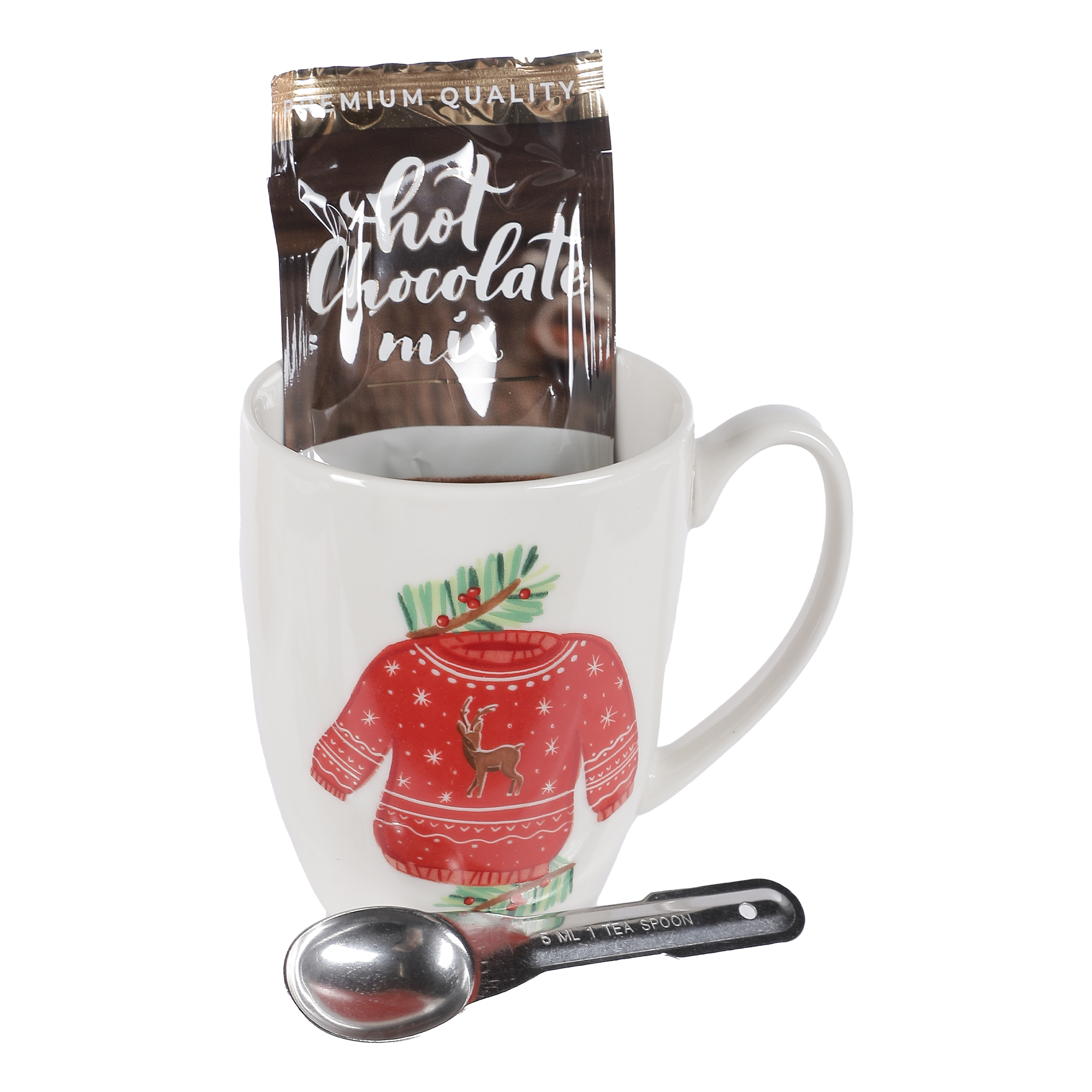 COFFRET MUG FESTIF DECOR NOEL  AVEC CHOCOLAT EN POUDRE ASST