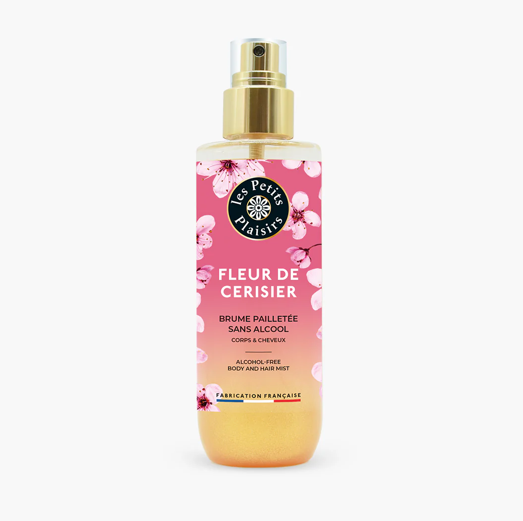 Brume parfumée pailletée corps et cheveux fleur de ceriser