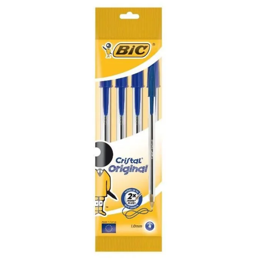 4 stylos bille cristal bleus