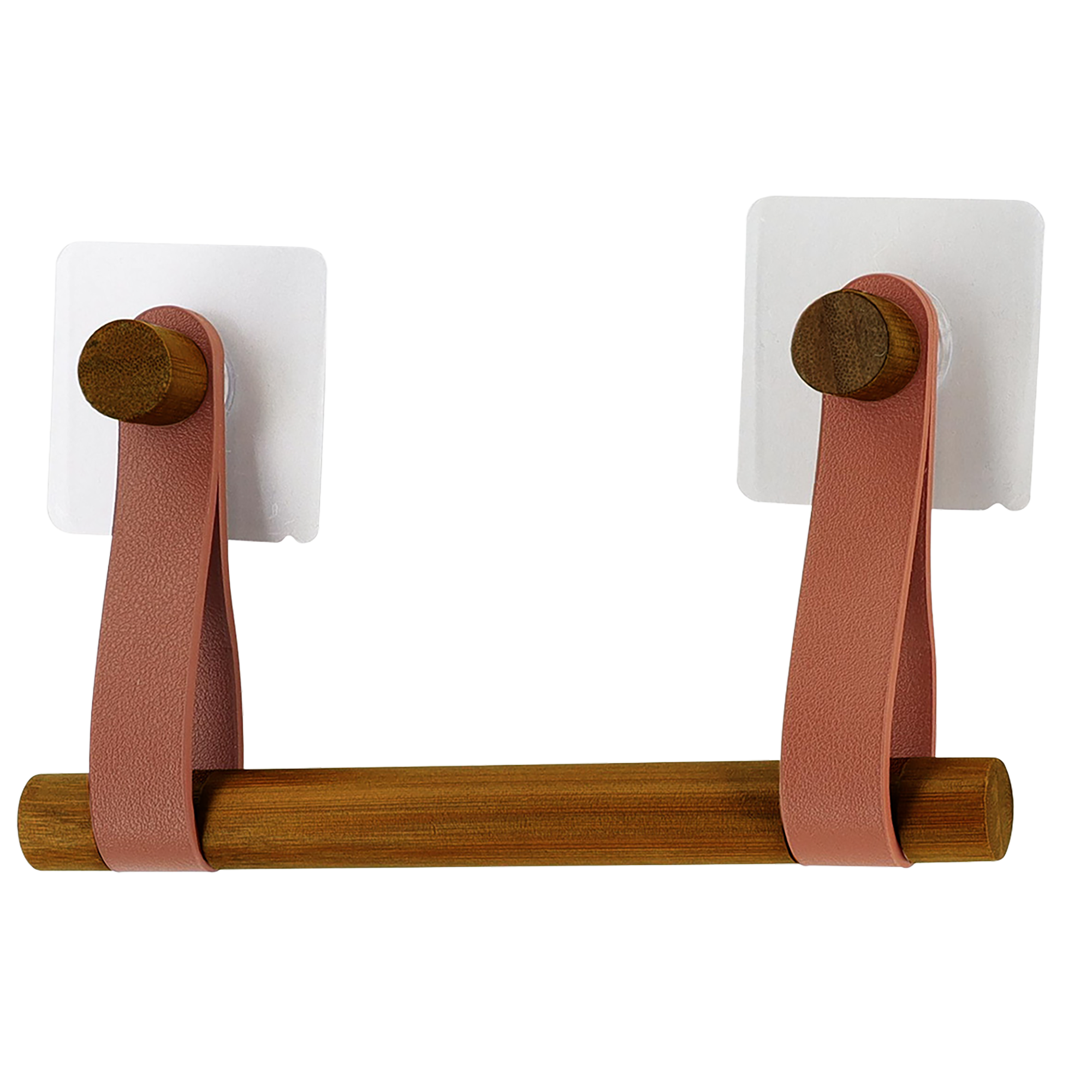 Dérouleur papier WC en bambou et lanière simili cuir terracotta