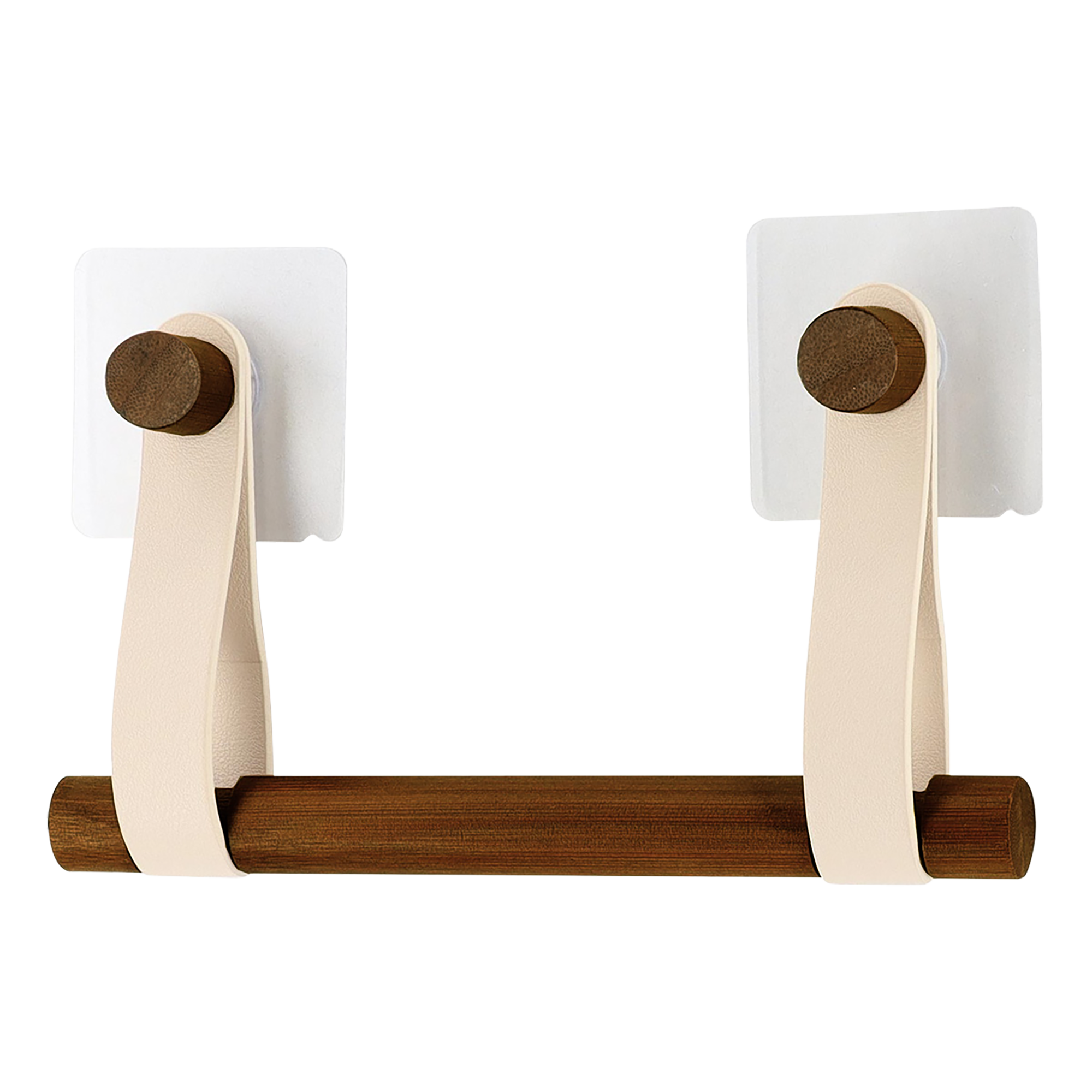 Dérouleur papier WC en bambou et lanière simili cuir beige