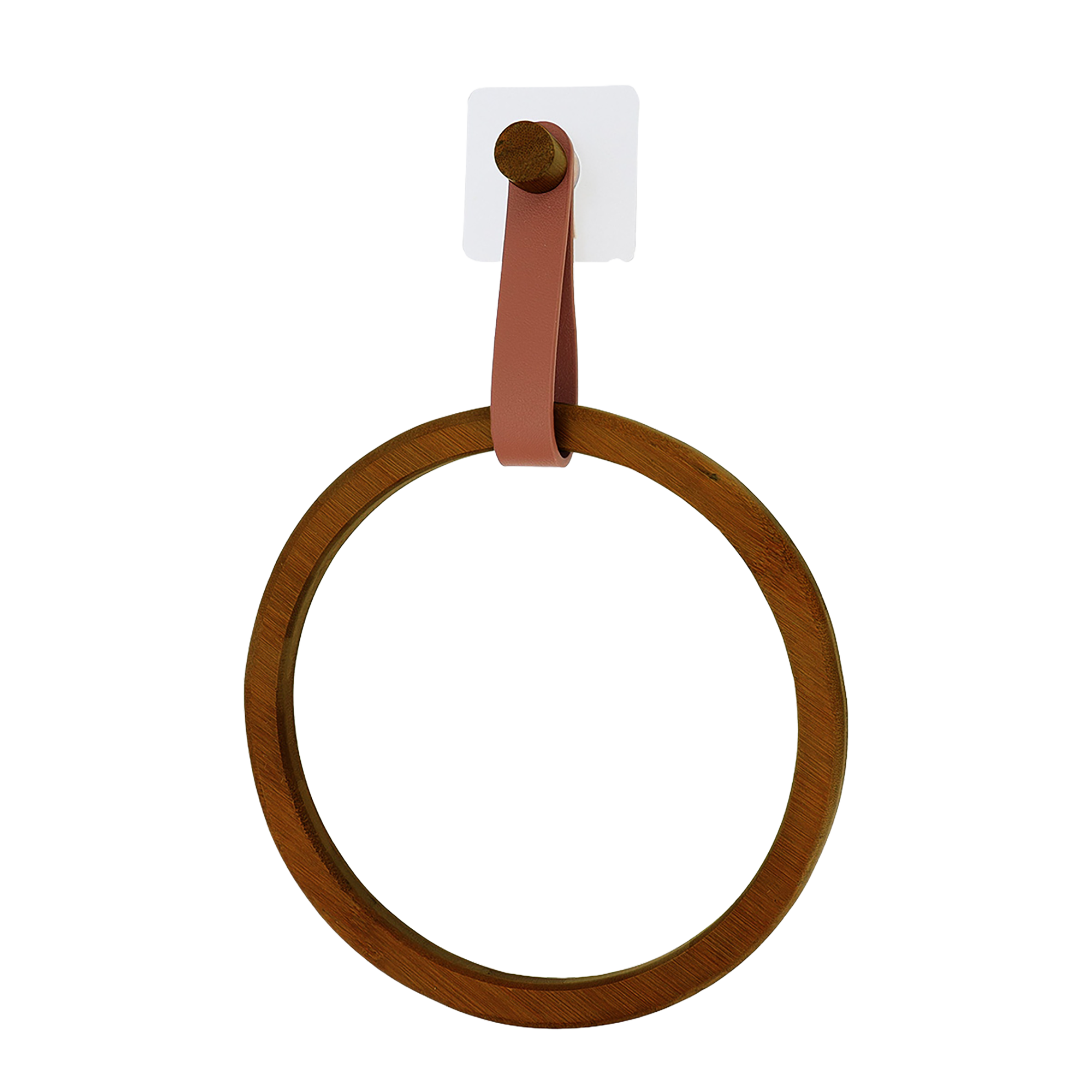 Porte serviette rond en bambou et lanière en cuir terracotta