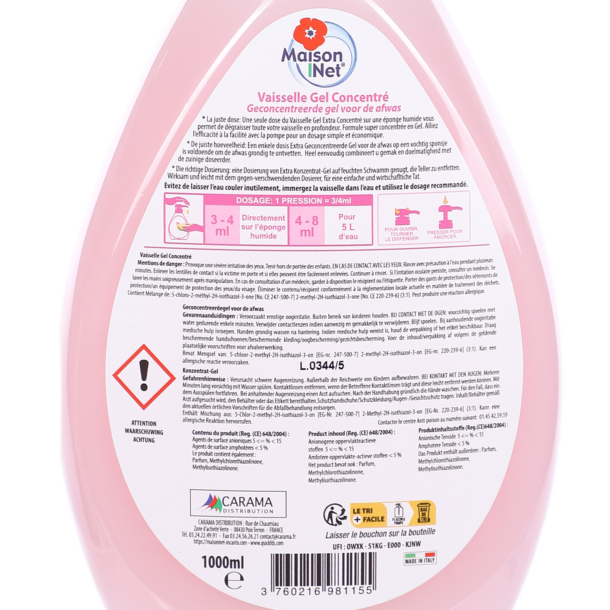 Gel vaisselle concentré peaux sensibles