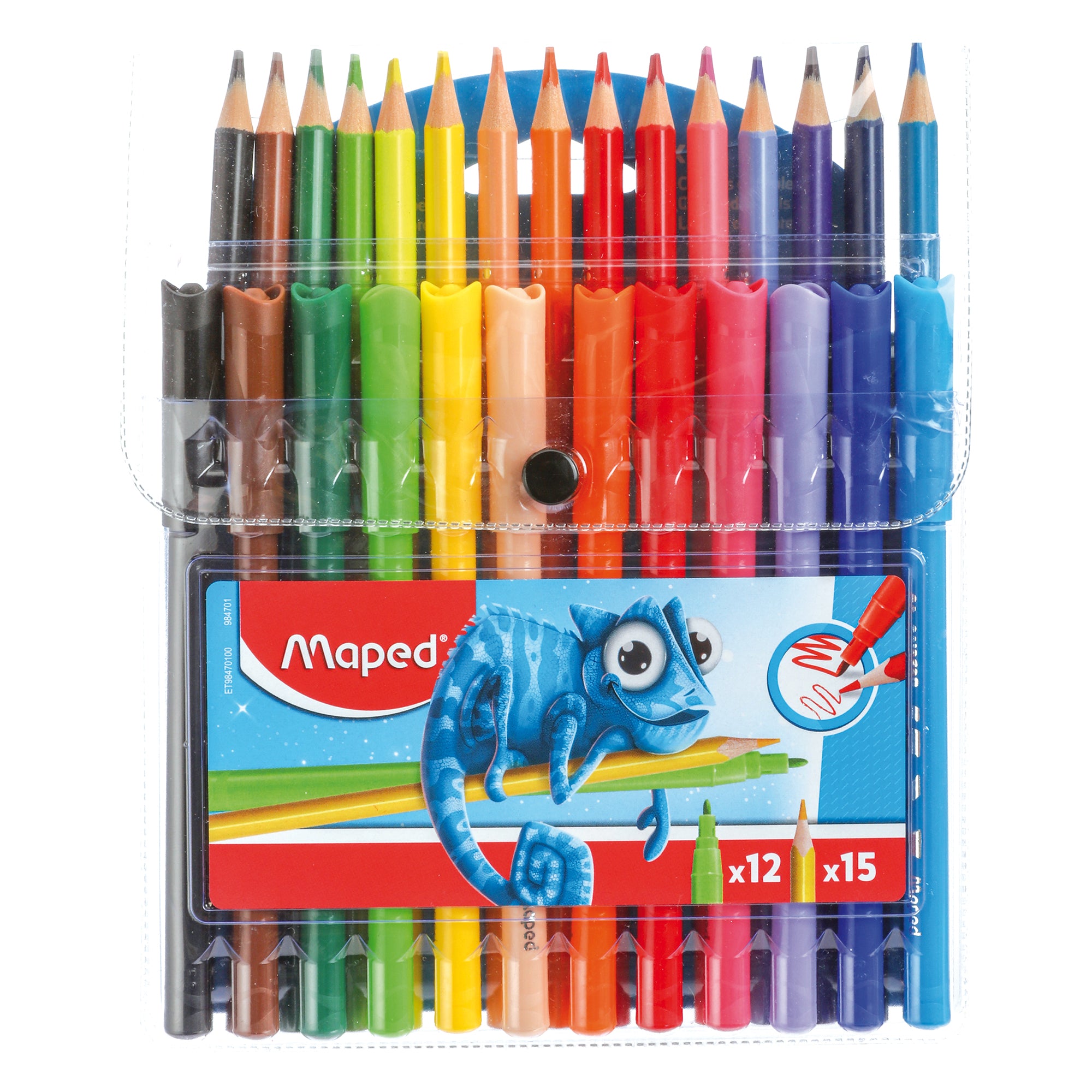 12 feutres + 15 crayons de couleur